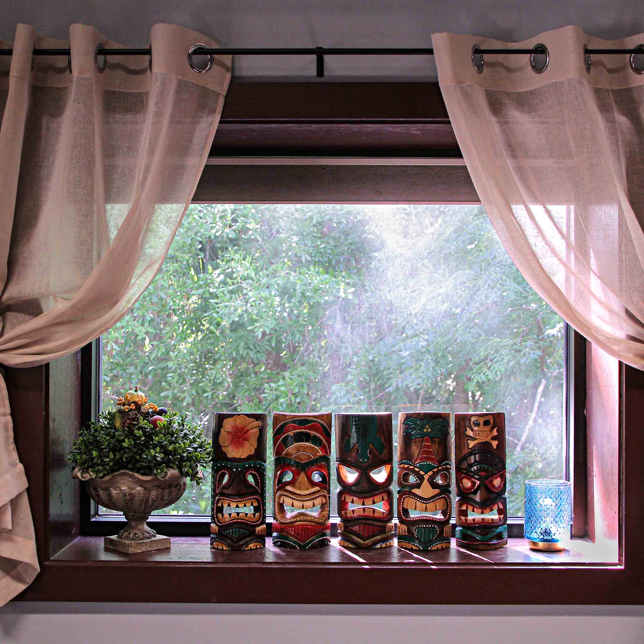 Set of 10 Hand-Carved Tropical Island Style Tiki Masks Decorative Wall Hangings 12 Inches High - Image 4