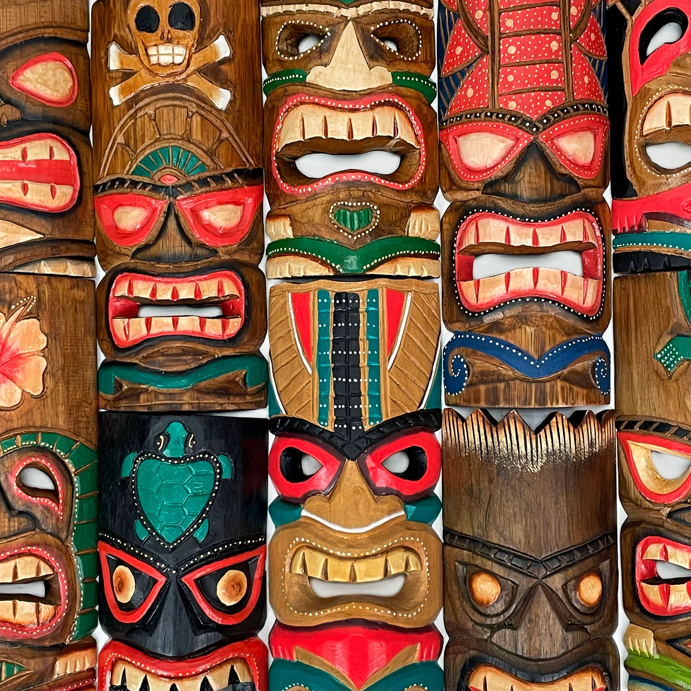 Set of 10 Hand-Carved Tropical Island Style Tiki Masks Decorative Wall Hangings 12 Inches High - Image 7