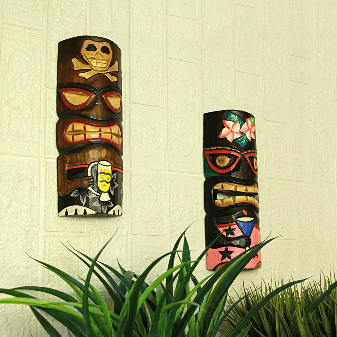 Set of 5 Polynesian Style Wooden Tiki Masks 12 Inch - Image 11