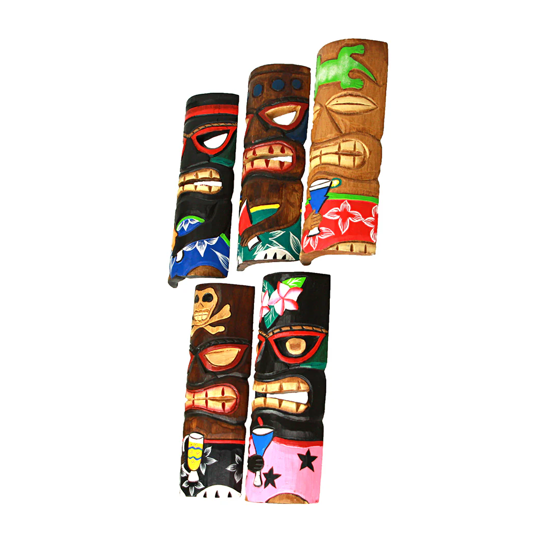 Set of 5 Polynesian Style Wooden Tiki Masks 12 Inch - Image 3