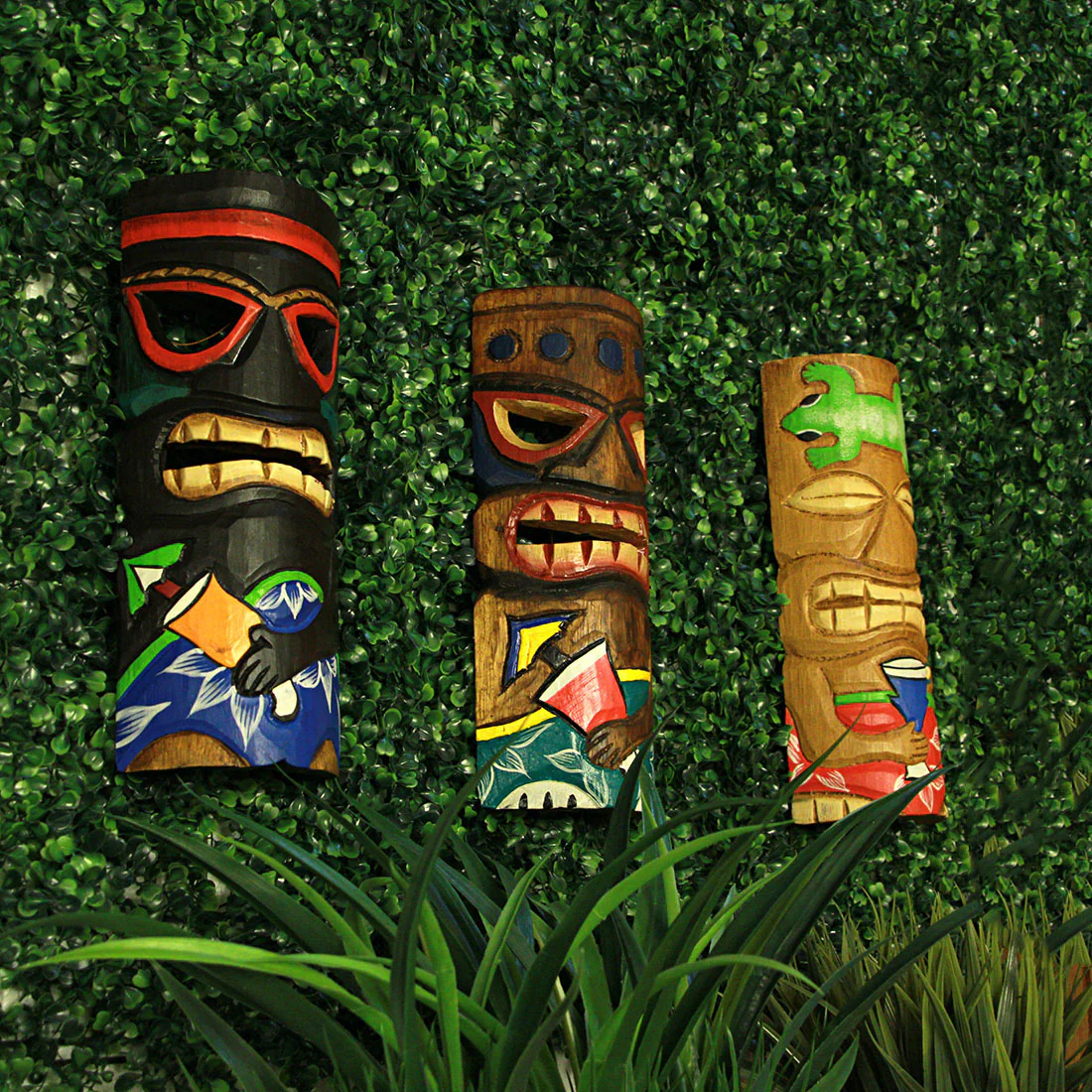 Set of 5 Polynesian Style Wooden Tiki Masks 12 Inch - Image 4