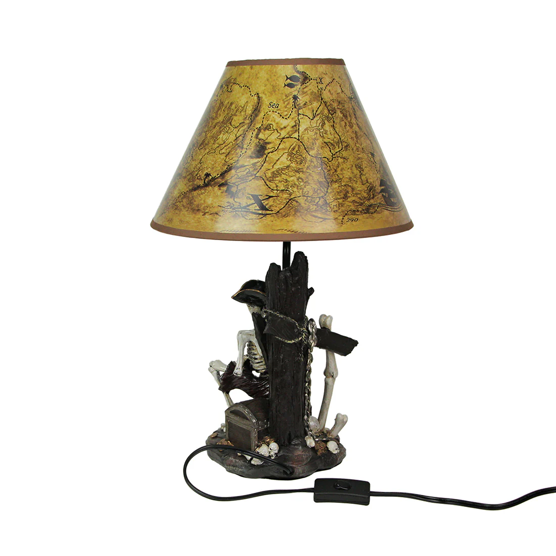 21 Inches Pirate Skeleton Caribbean Table Lamp With Treasure Map Shade Nautical Desk Light Beach Home Decor - Image 10