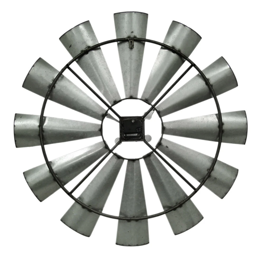 Rustic 30 inch Metal Windmill Wall Clock - Windmill Wall Decor In Distressed Gray - Image 3