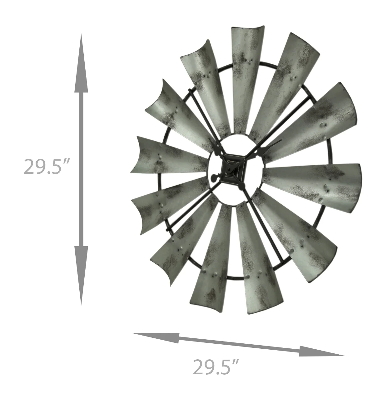 Rustic 30 inch Metal Windmill Wall Clock - Windmill Wall Decor In Distressed Gray - Image 4