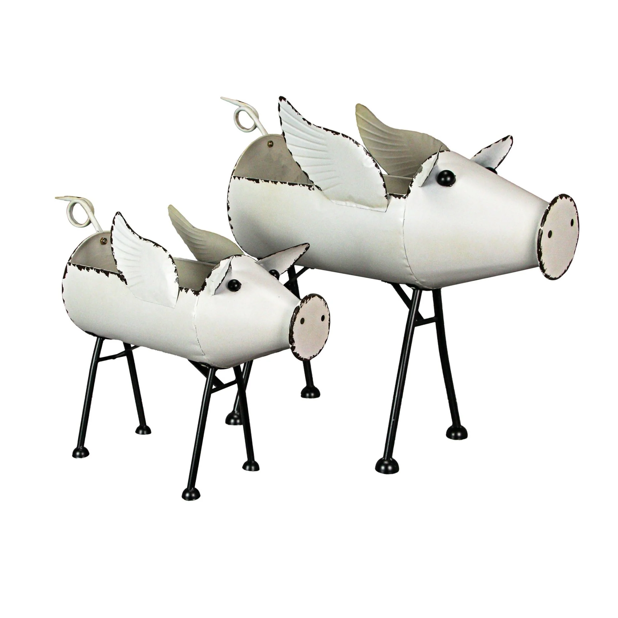 Galvanized Standing Pig Planters Set Of 2 - Image 3