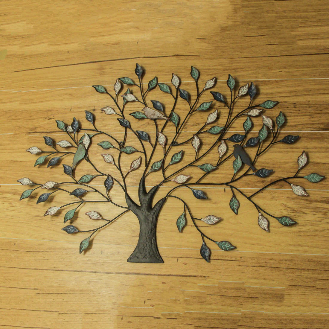 36 inch Tri Tone Leaves Birds In Branches Metal Tree Indoor Outdoor Wall Hanging - Lite Weight - Image 8