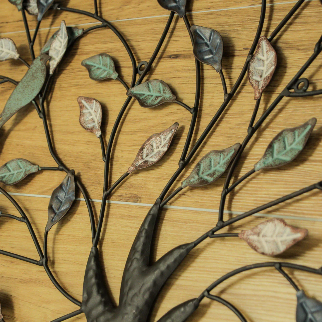 36 inch Tri Tone Leaves Birds In Branches Metal Tree Indoor Outdoor Wall Hanging - Lite Weight - Image 9