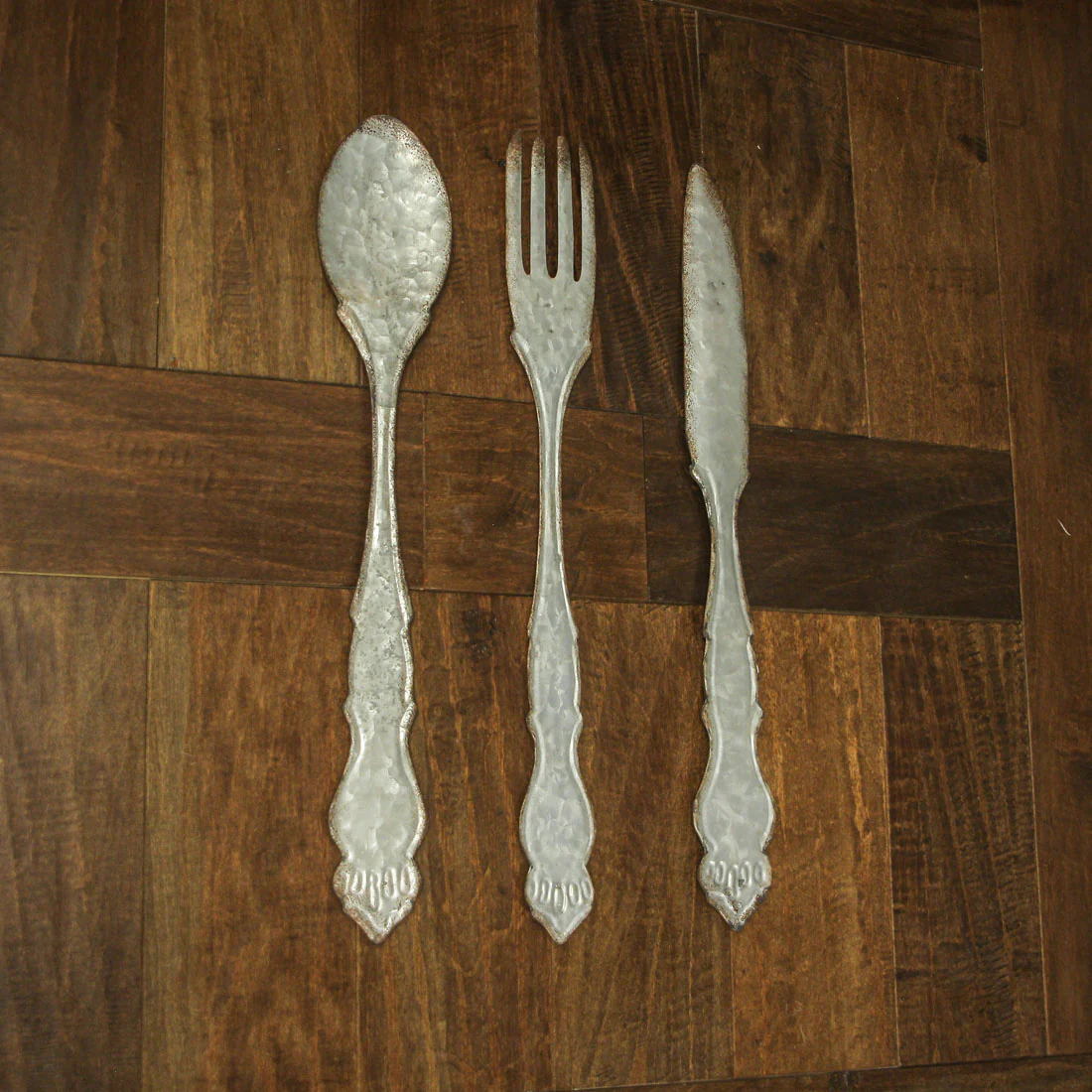 Large Galvanized Metal Fork Spoon Knife Farmhouse Decor Kitchen Wall Hanging Set - Image 4