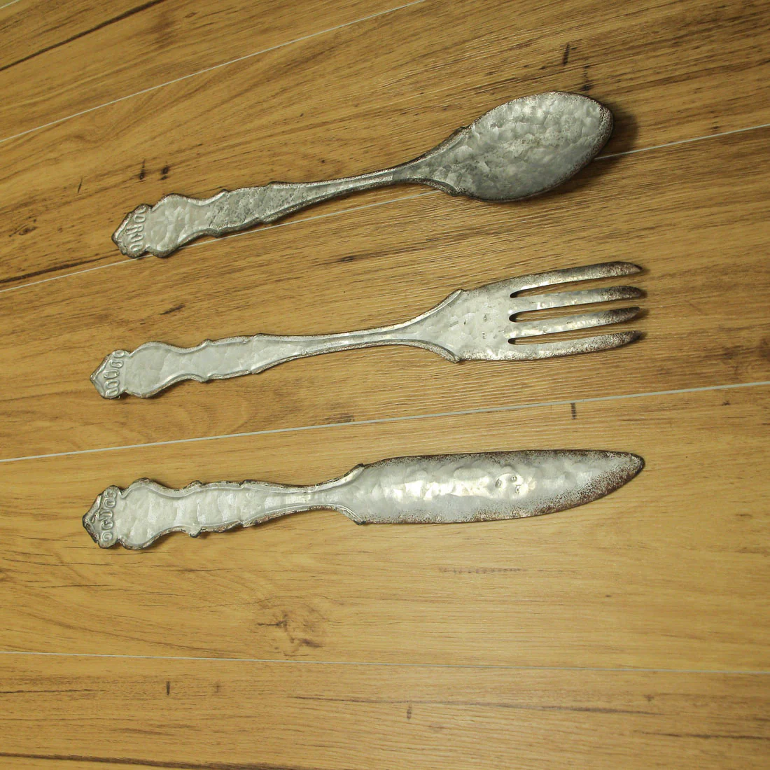 Large Galvanized Metal Fork Spoon Knife Farmhouse Decor Kitchen Wall Hanging Set - Image 5