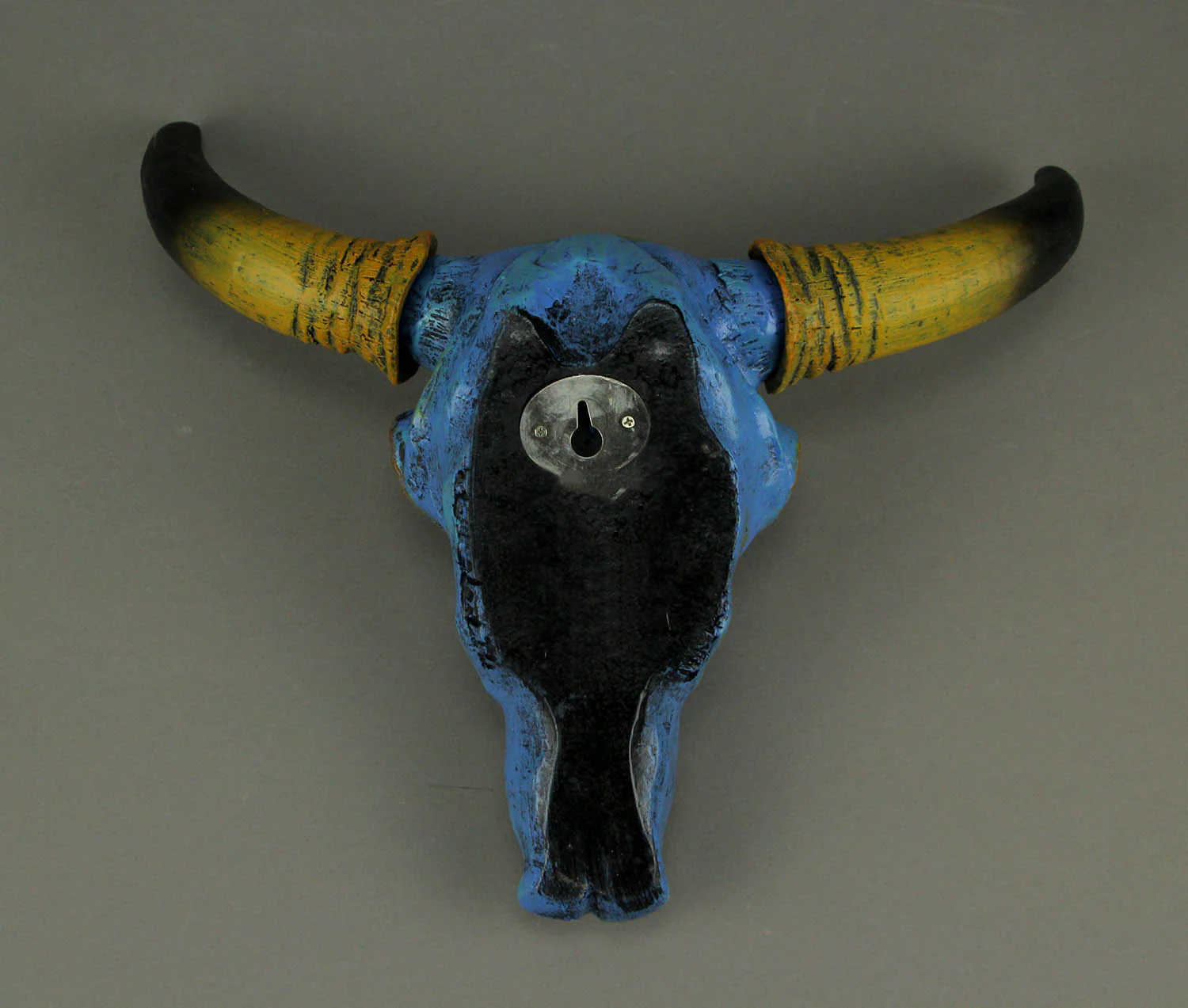 13 Inch Southwestern Turquoise Blue Painted Finish Steer Skull Wall Hanging - Image 3
