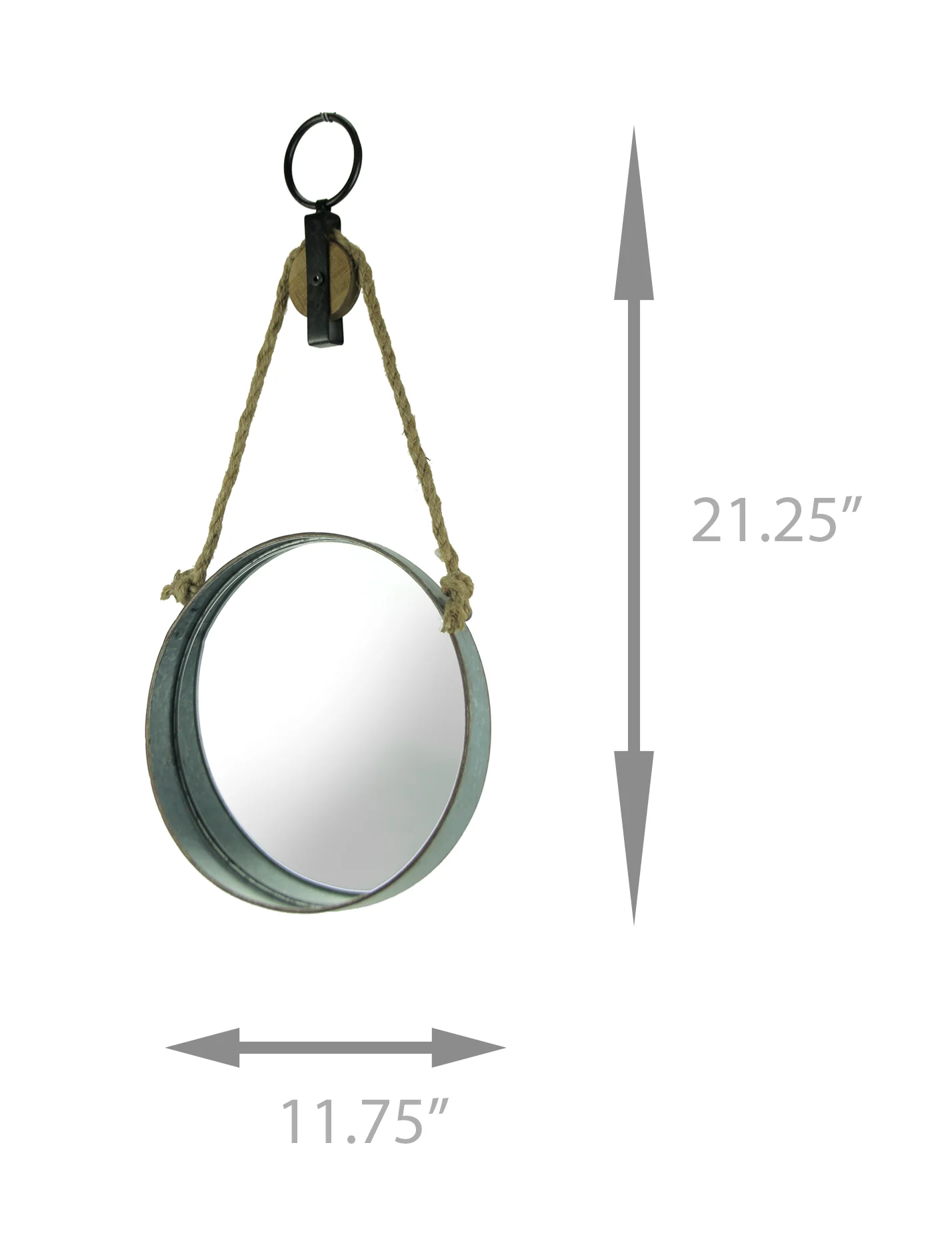 Farmhouse Rustic Round Metal Barrel Ring On Rope Pulley Decorative Wall Mirror - Image 4