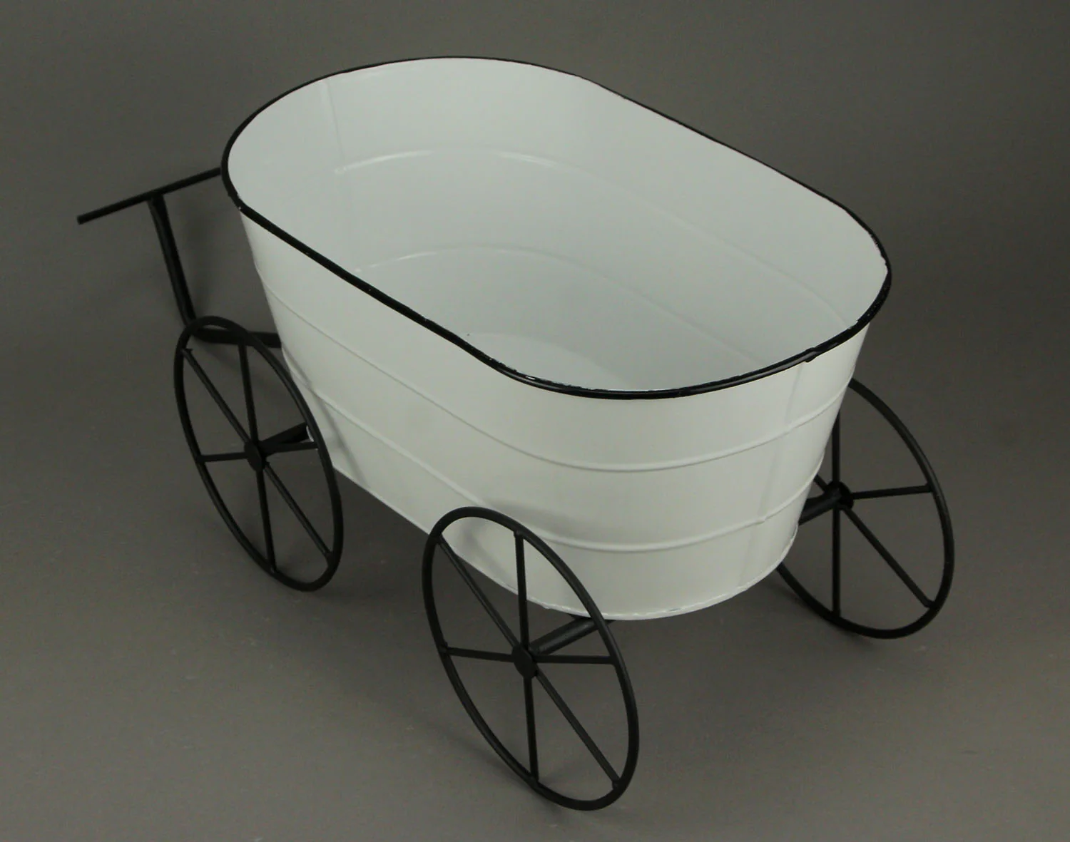 White Enamelware Decorative Metal Farmhouse Wagon Garden Planter - Image 3
