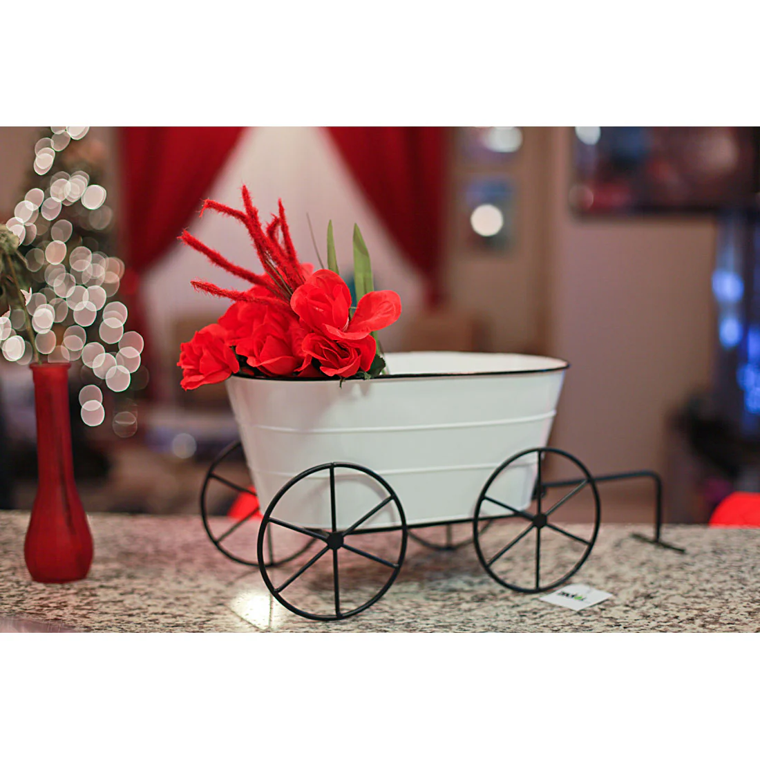 White Enamelware Decorative Metal Farmhouse Wagon Garden Planter - Image 4