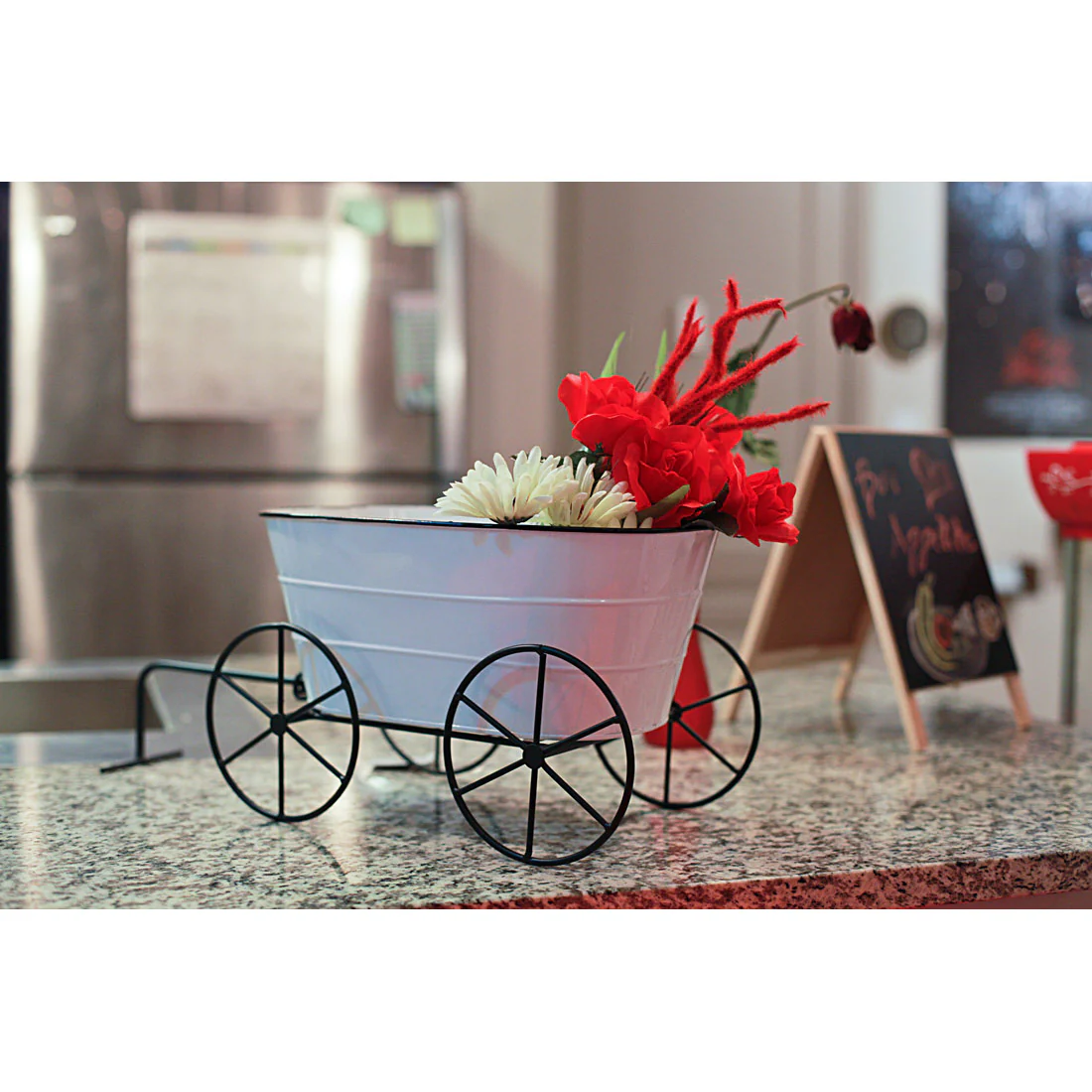 White Enamelware Decorative Metal Farmhouse Wagon Garden Planter - Image 5