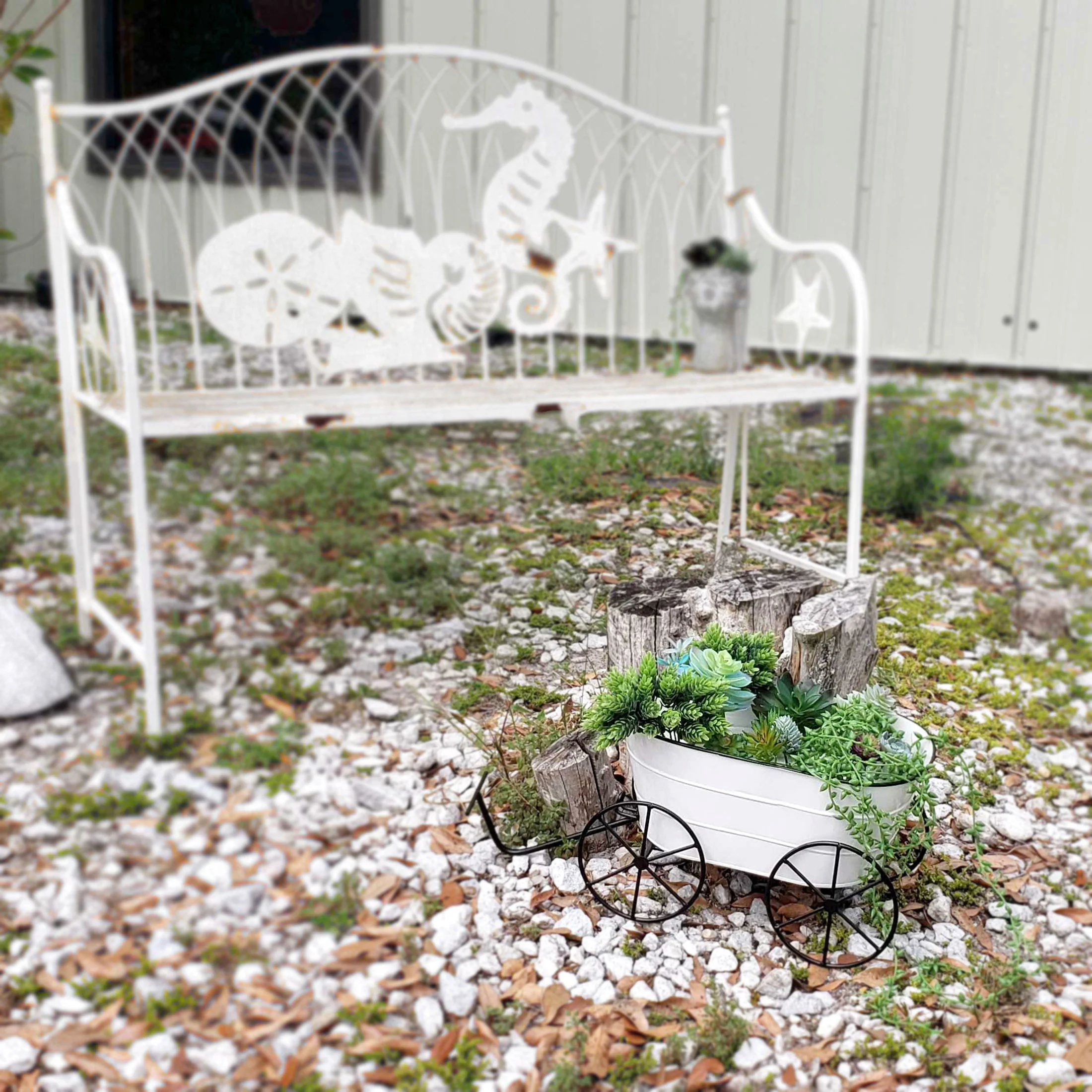 White Enamelware Decorative Metal Farmhouse Wagon Garden Planter - Image 7