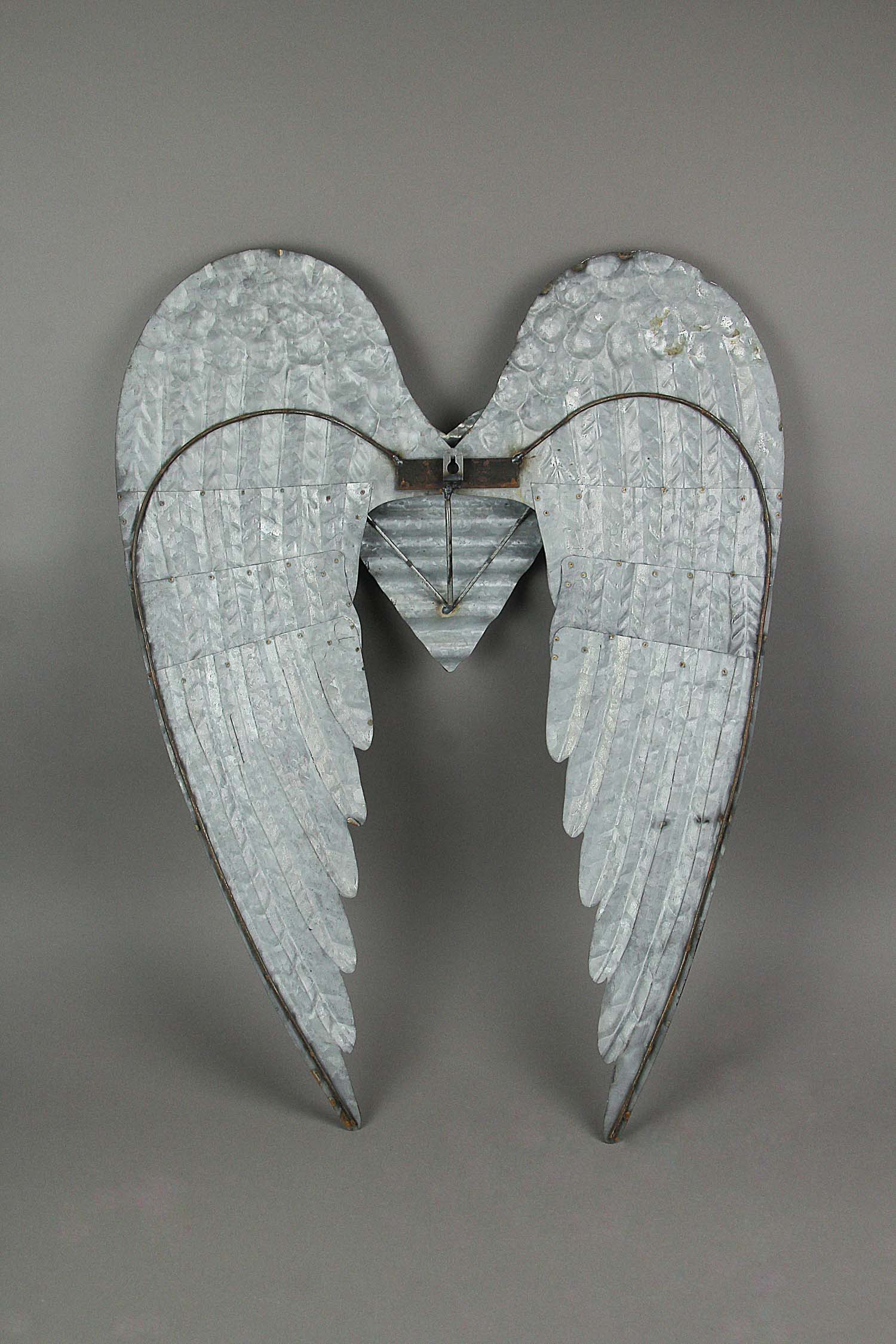 Rustic Galvanized Stamped Metal Art Angel Wings Heart Decorative Wall Sculpture 27.5 Inches High - Image 5