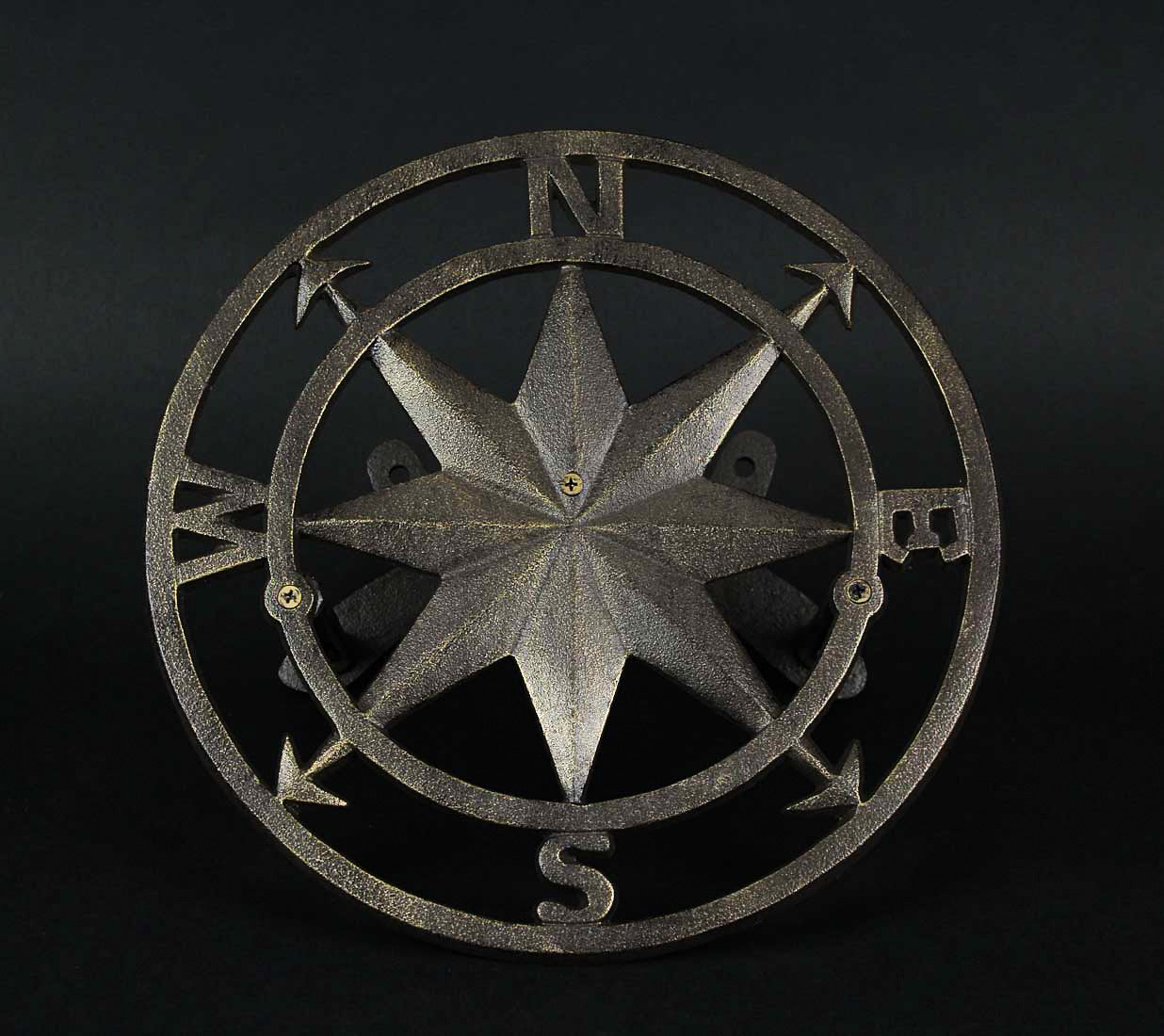 Decorative Wall Mounted Cast Iron Nautical Compass Rose Garden Hose Hanger Bronze - Image 3