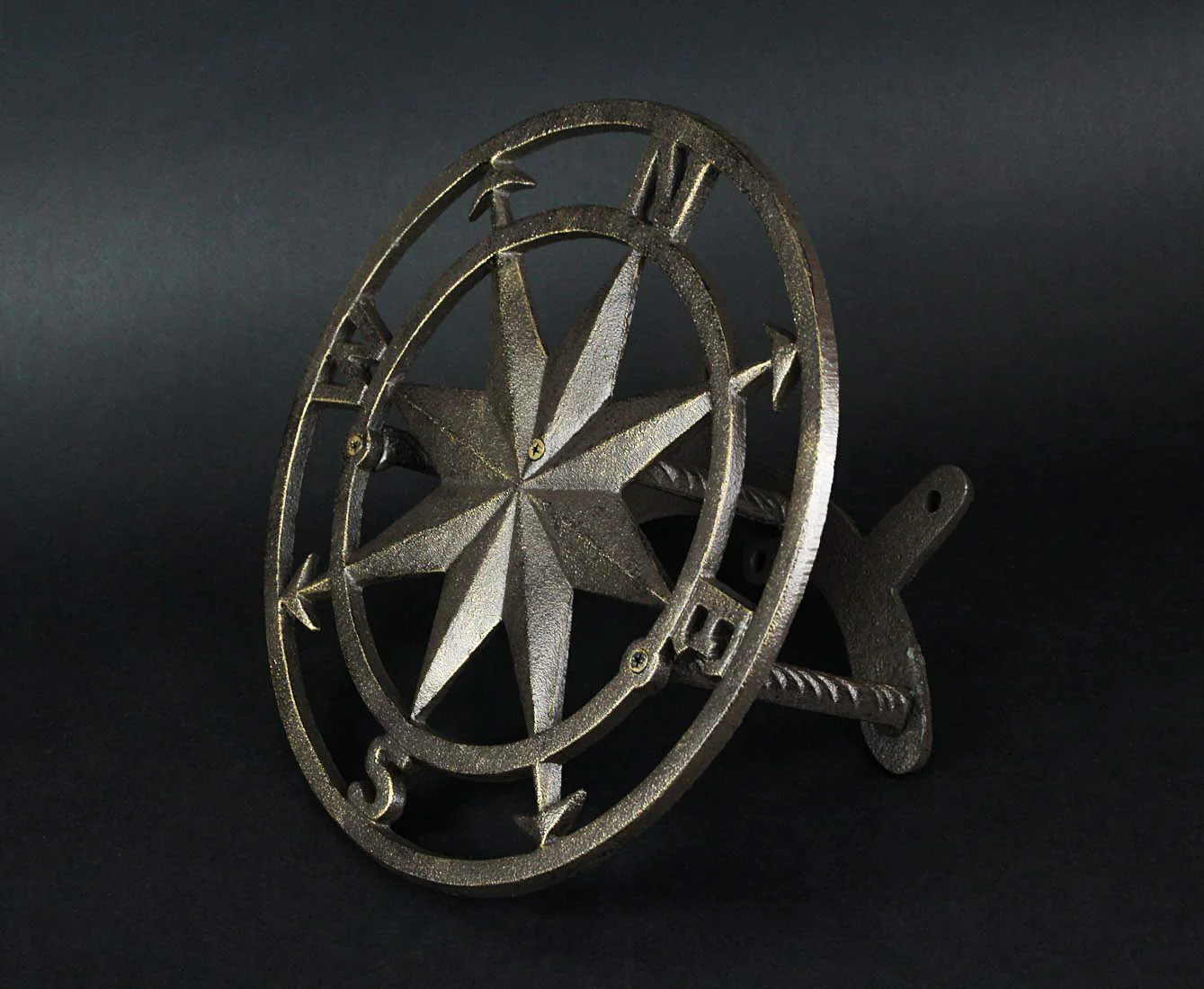 Decorative Wall Mounted Cast Iron Nautical Compass Rose Garden Hose Hanger Bronze - Image 6