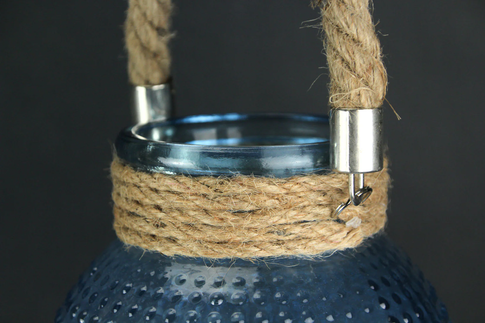 Set of 3 Hobnail Beaded Glass 6.5 Inch Tall Tealight Candle Lanterns with Rope Handles Mid Century Modern Rustic Light Holders - Image 5