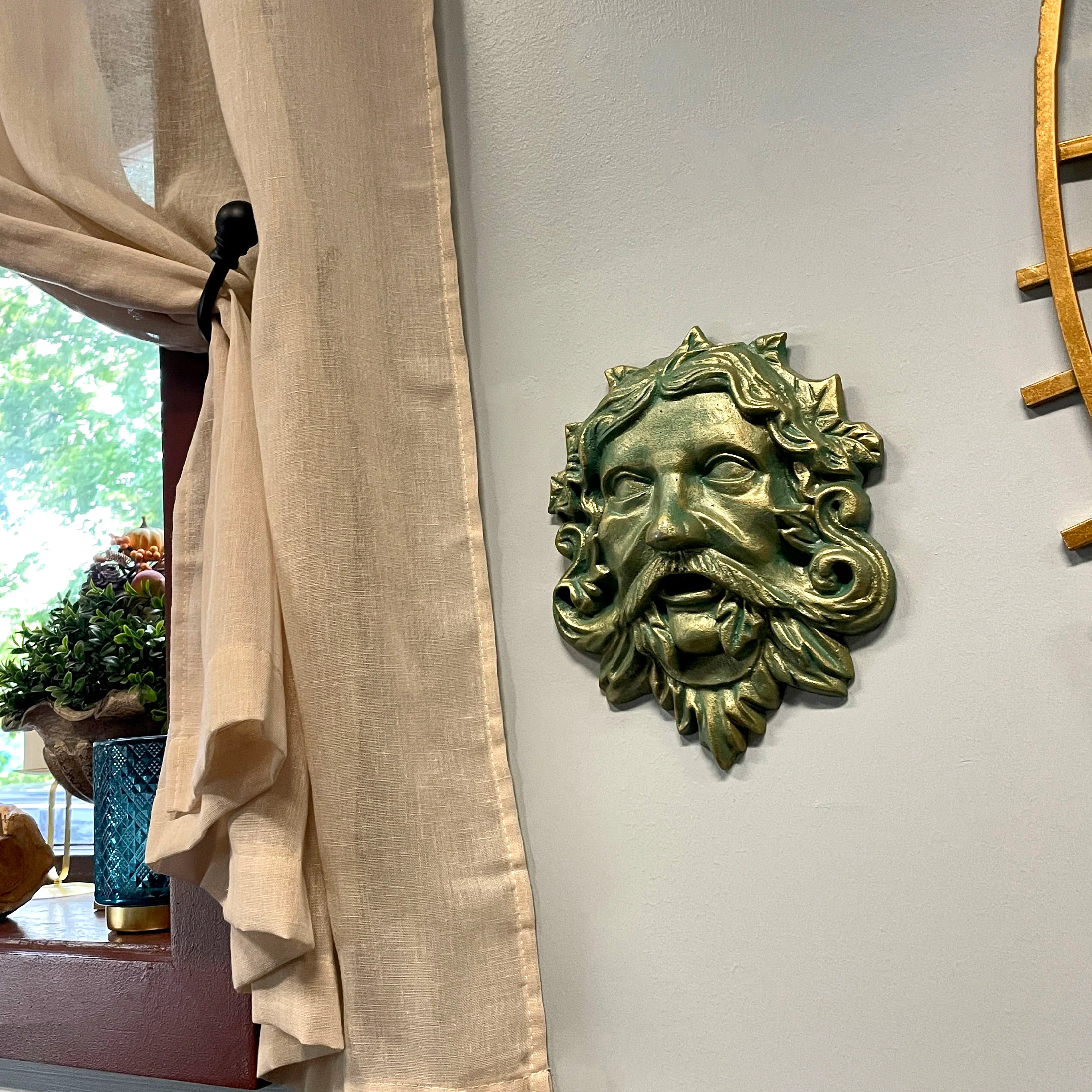 Cast Iron Celtic Green Man Wall Décor Art Hanging | Symbol of Nature's Rebirth and Growth | Indoor/Outdoor Use | Available in Bronze and Verdigris Green Finishes | 9.75" Tall - Image 8