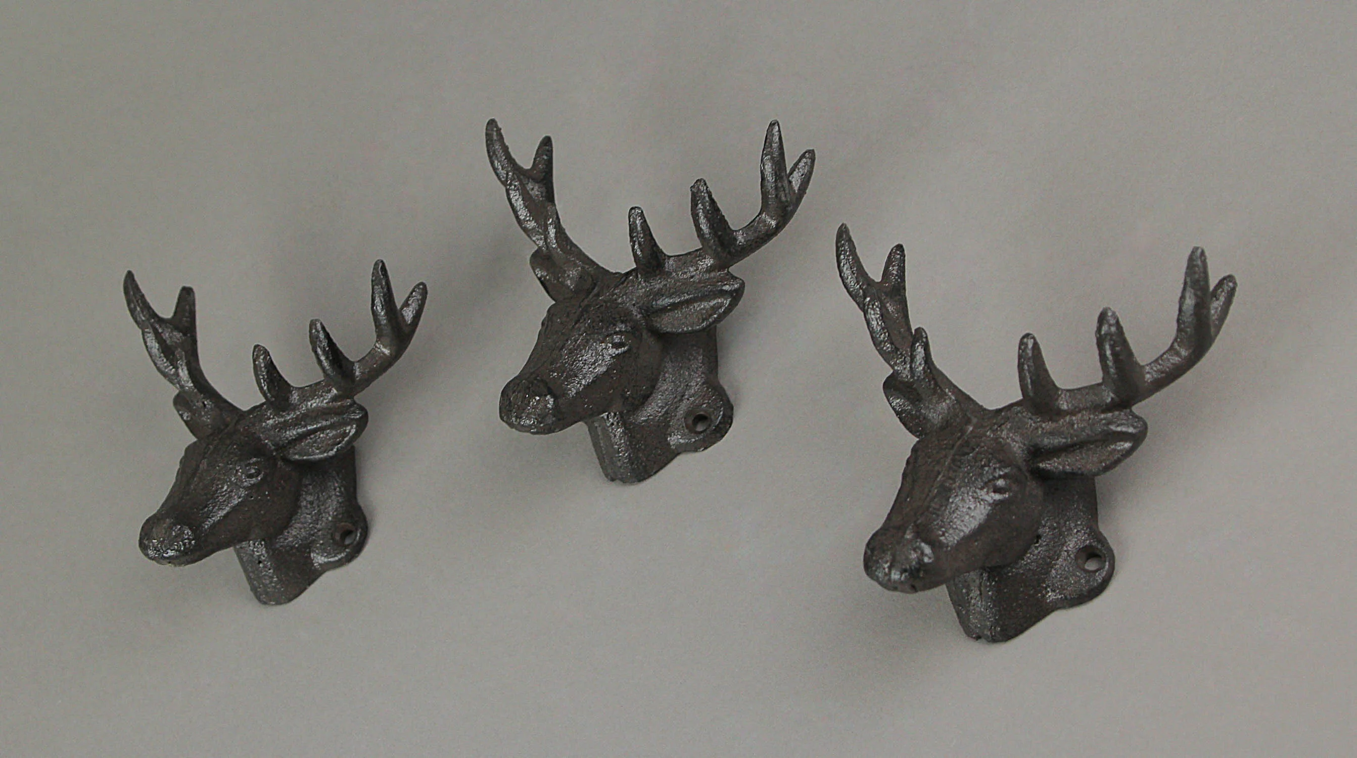 Set of 3 Rustic Brown Deer Head Decorative Wall Hooks Lodge Decor - Image 6