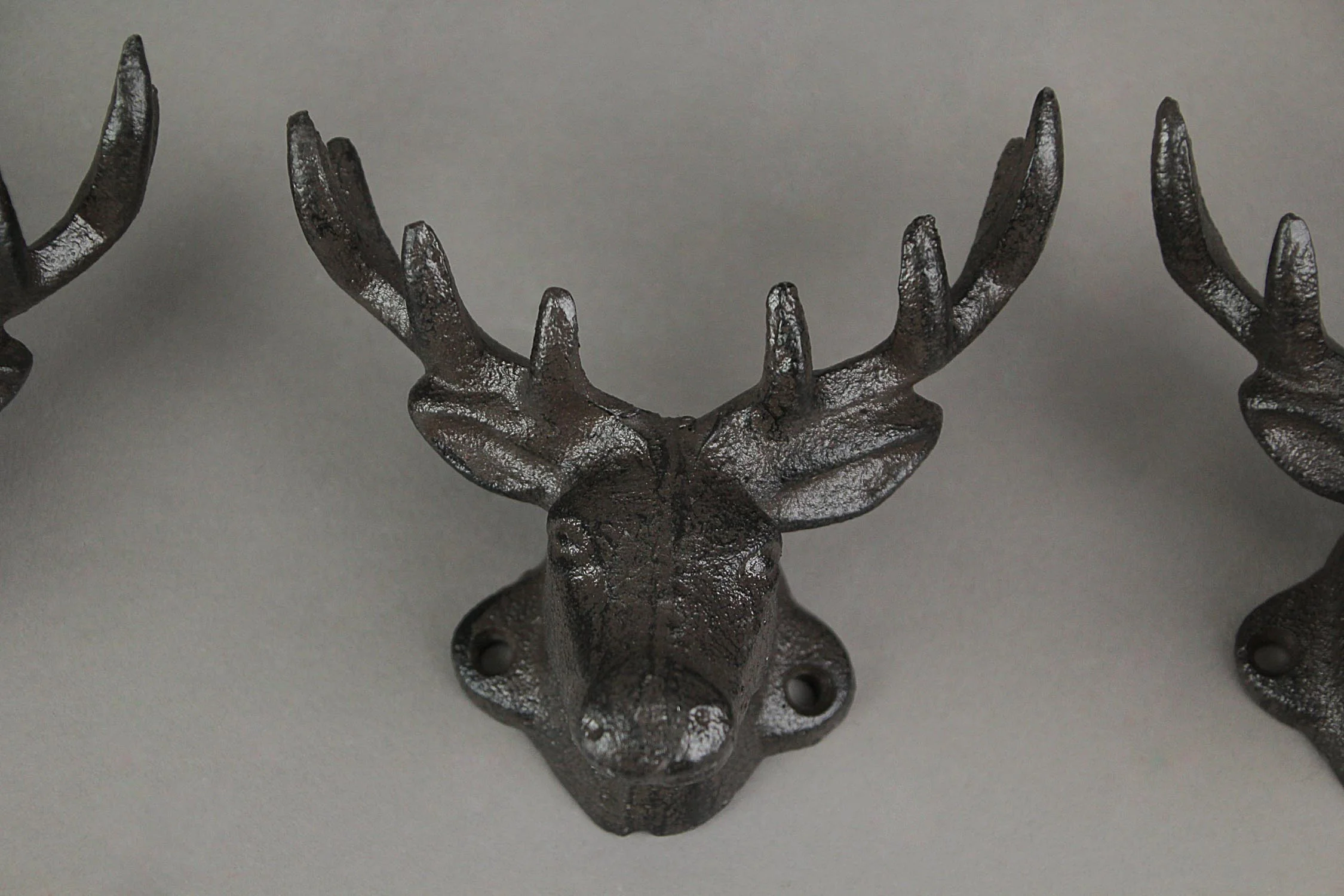 Set of 3 Rustic Brown Deer Head Decorative Wall Hooks Lodge Decor - Image 7