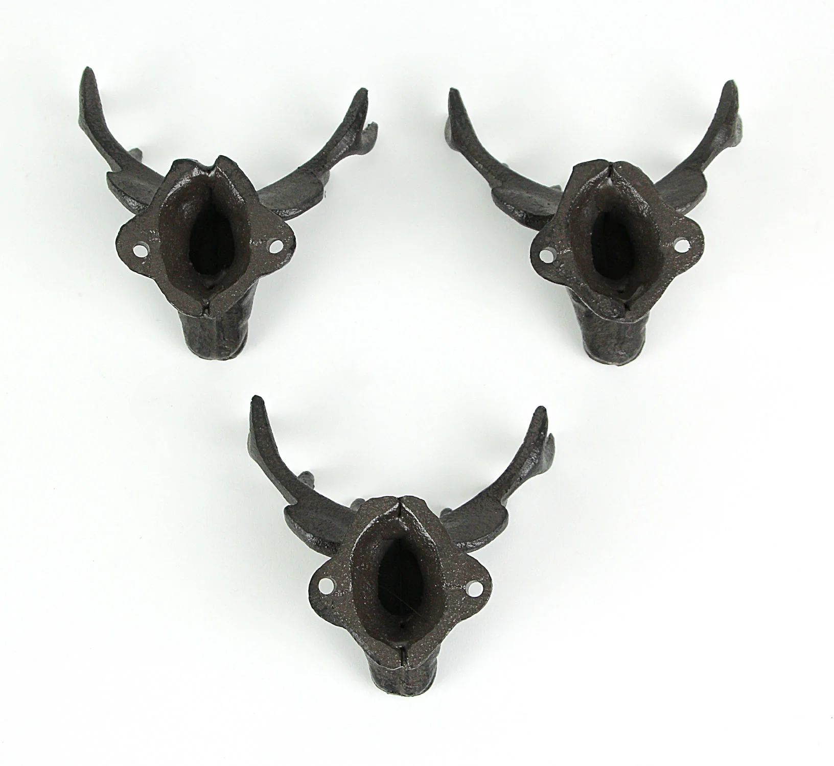 Set of 3 Rustic Brown Deer Head Decorative Wall Hooks Lodge Decor - Image 8