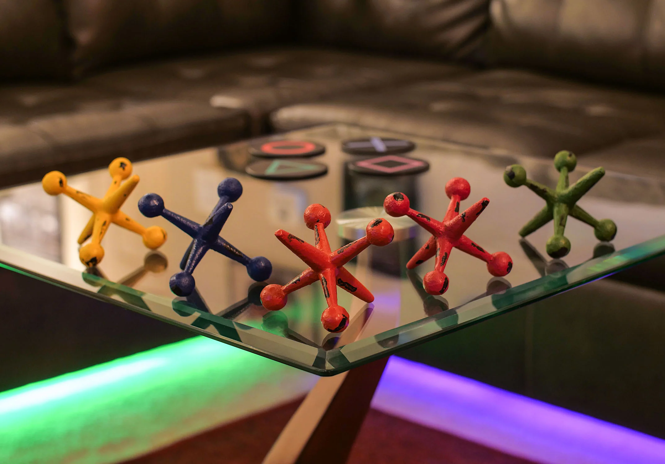 Set of 5 Colorful Cast Iron Decorative Toy Jack Distressed Finish Accent Sculptures - Image 3