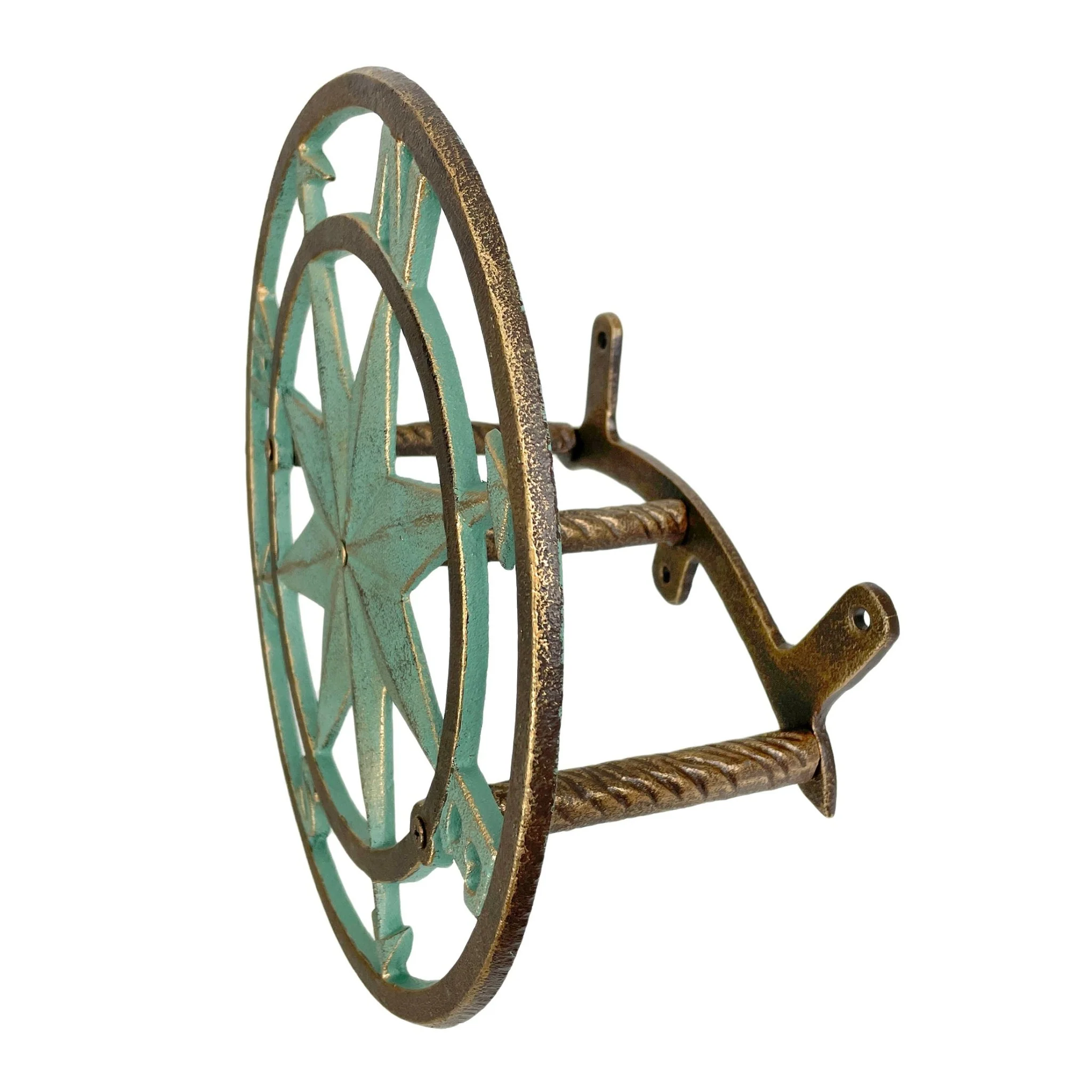 Cast Iron Nautical Compass Rose Wall Mounted Decorative Hanging Garden Hose Holder Verdigris Green Finish - Image 3