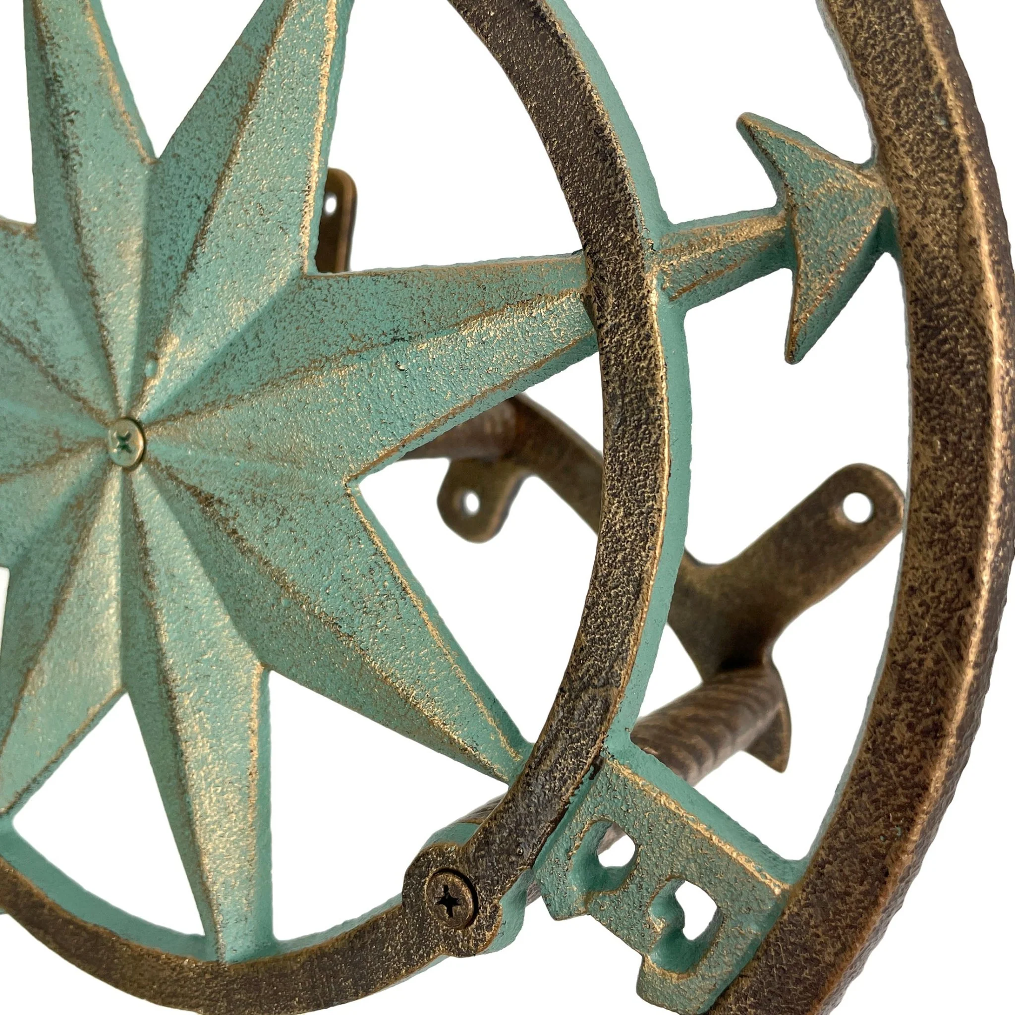 Cast Iron Nautical Compass Rose Wall Mounted Decorative Hanging Garden Hose Holder Verdigris Green Finish - Image 6