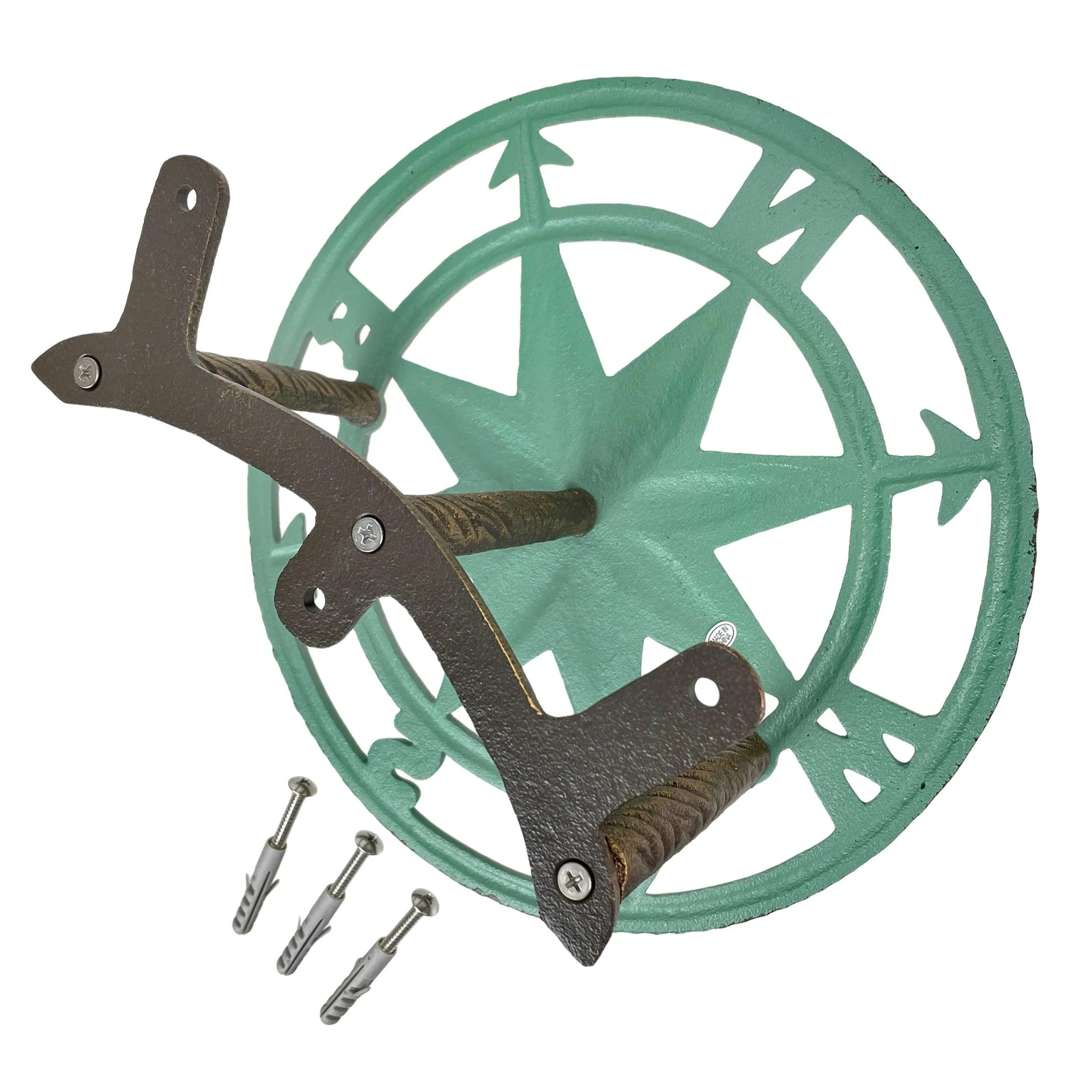 Cast Iron Nautical Compass Rose Wall Mounted Decorative Hanging Garden Hose Holder Verdigris Green Finish - Image 7