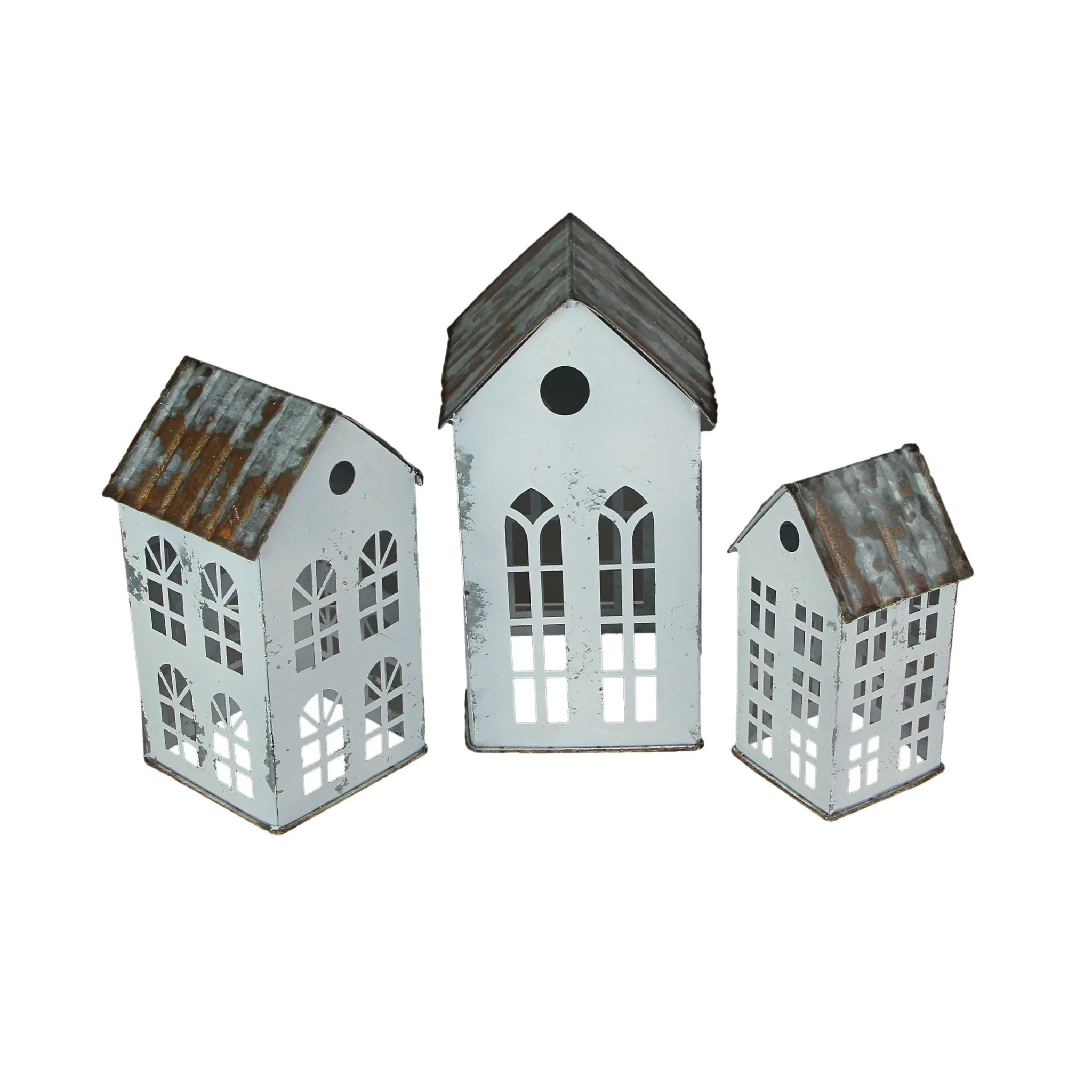 Set of 3 Country Farmhouse Galvanized Metal House Shaped Oversized Votive Candle Holders - Perfect for Rustic Western Décor, Adds Charm to Your Space - Image 5