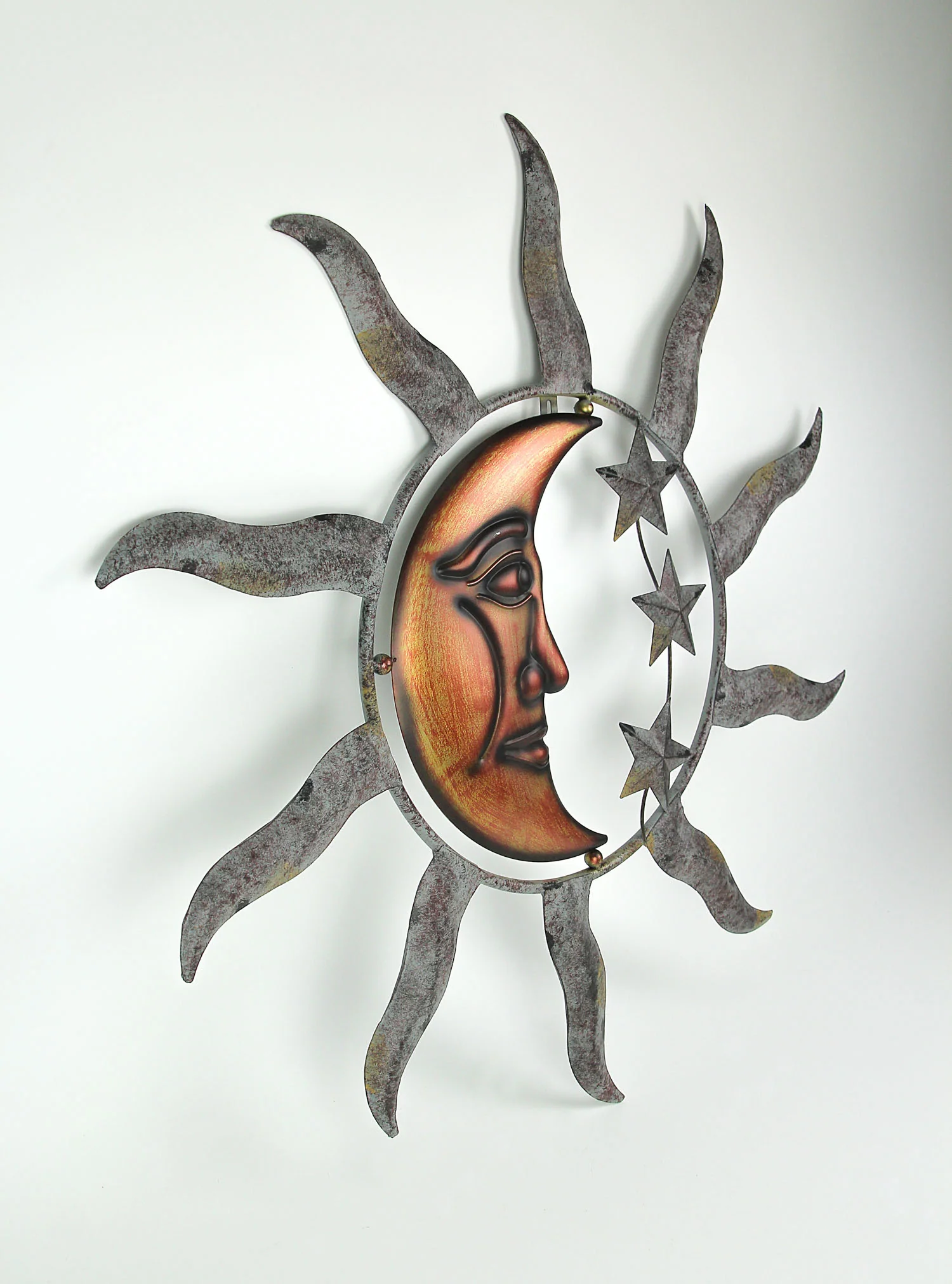 Celestial Sun Moon and Stars Indoor Outdoor 28 inch Metal Wall Hanging Sculpture - Image 3