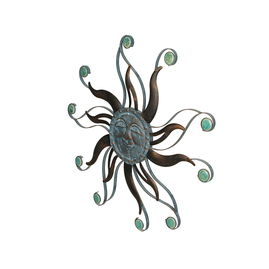 Antique Copper Finish Metal Sun Face Wall Hanging With Ceramic Bead Accents - Image 3