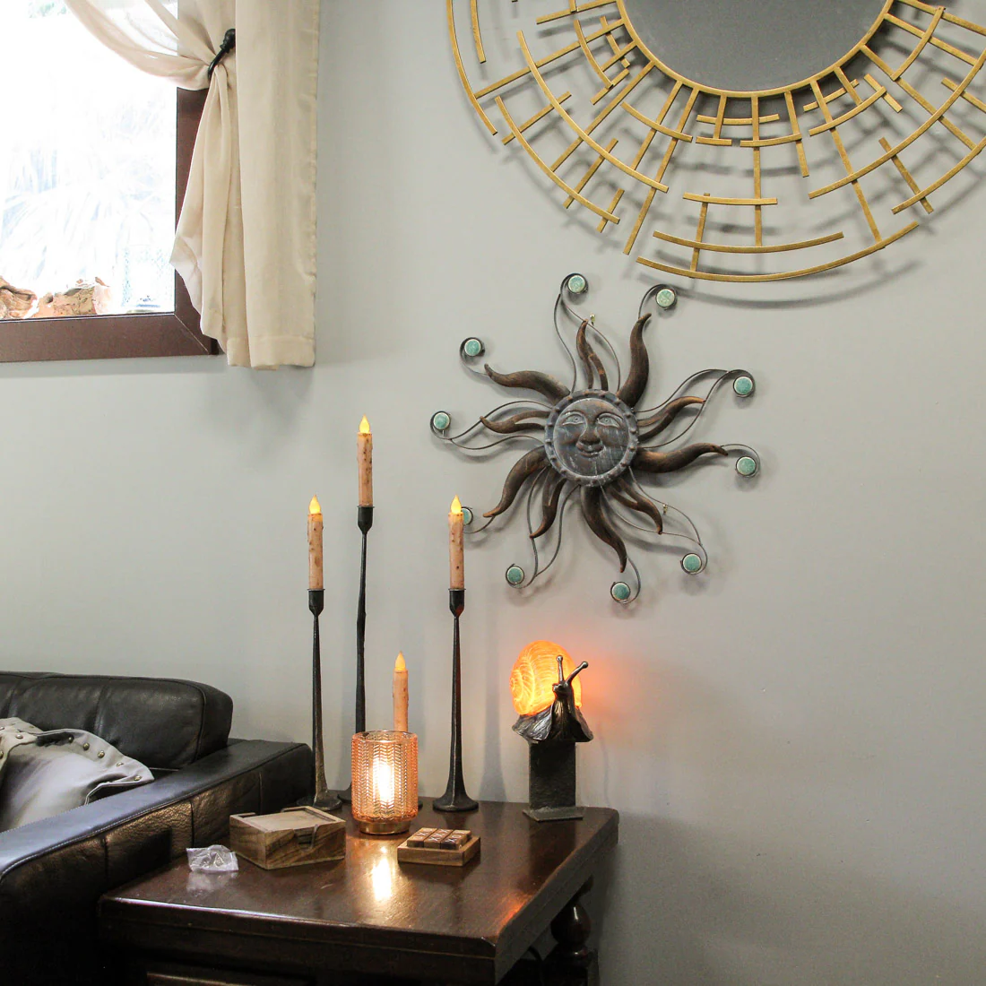 Antique Copper Finish Metal Sun Face Wall Hanging With Ceramic Bead Accents - Image 5