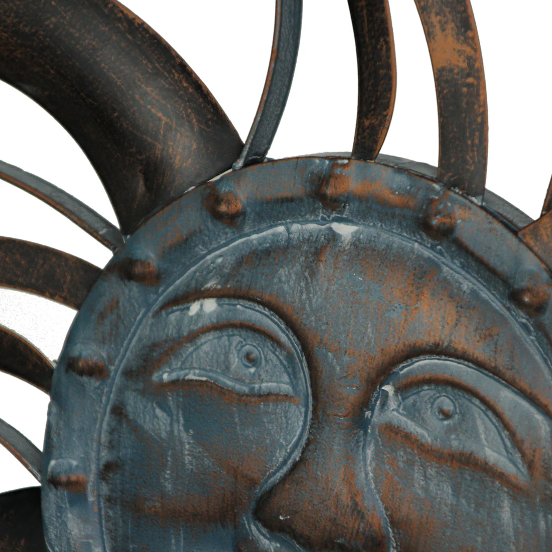 Antique Copper Finish Metal Sun Face Wall Hanging With Ceramic Bead Accents - Image 8