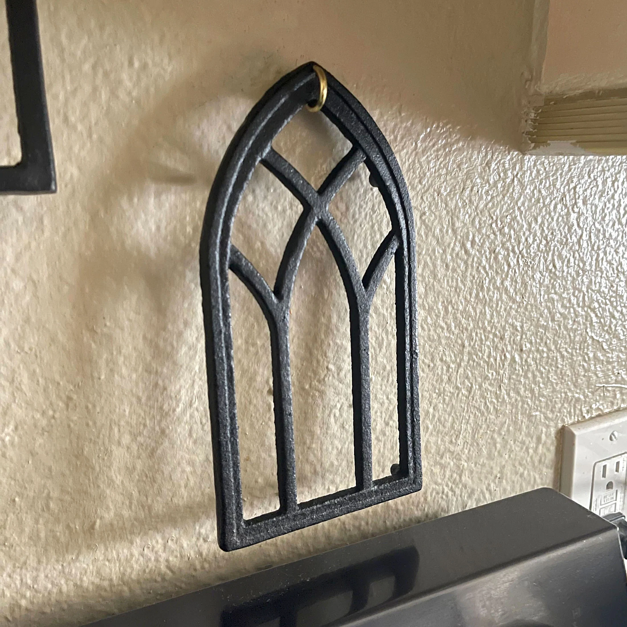 Set of 3 Black Cast Iron Gothic Cathedral Window Design Kitchen Trivets Decorative Wall Hangings - Image 6