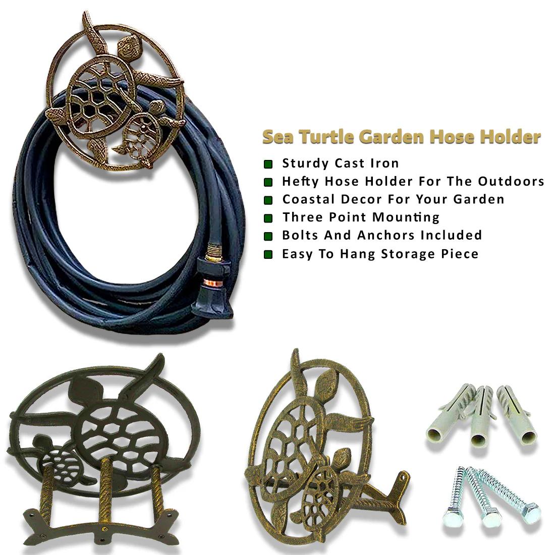 Cast Iron Sea Turtle Decorative Wall Mounted Hanging Garden Hose Holder - Image 4
