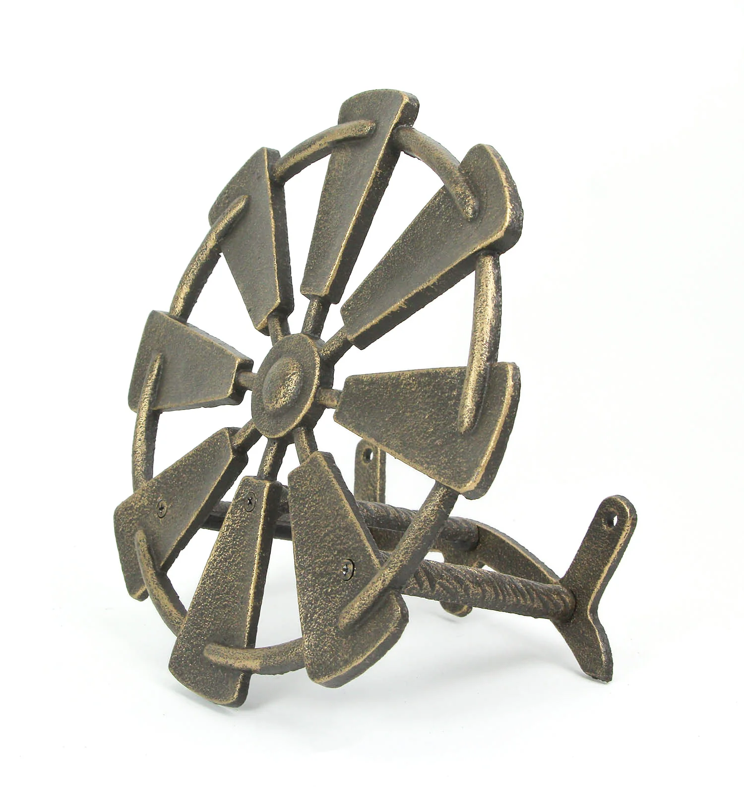 Cast Iron Farmhouse Windmill Decorative Wall Mounted Hanging Garden Hose Holder Bronze Finish - Image 3