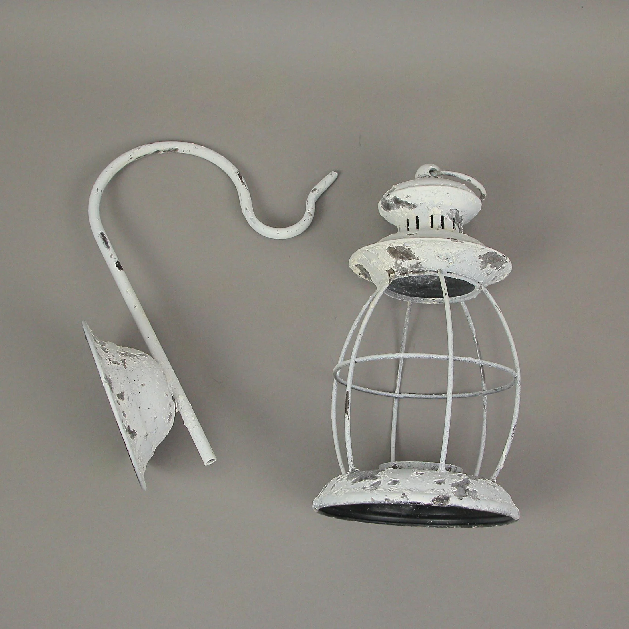 Rustic Distressed Metal Wall Mounted Railroad Lantern Hanging Candle Sconce, White - Image 4