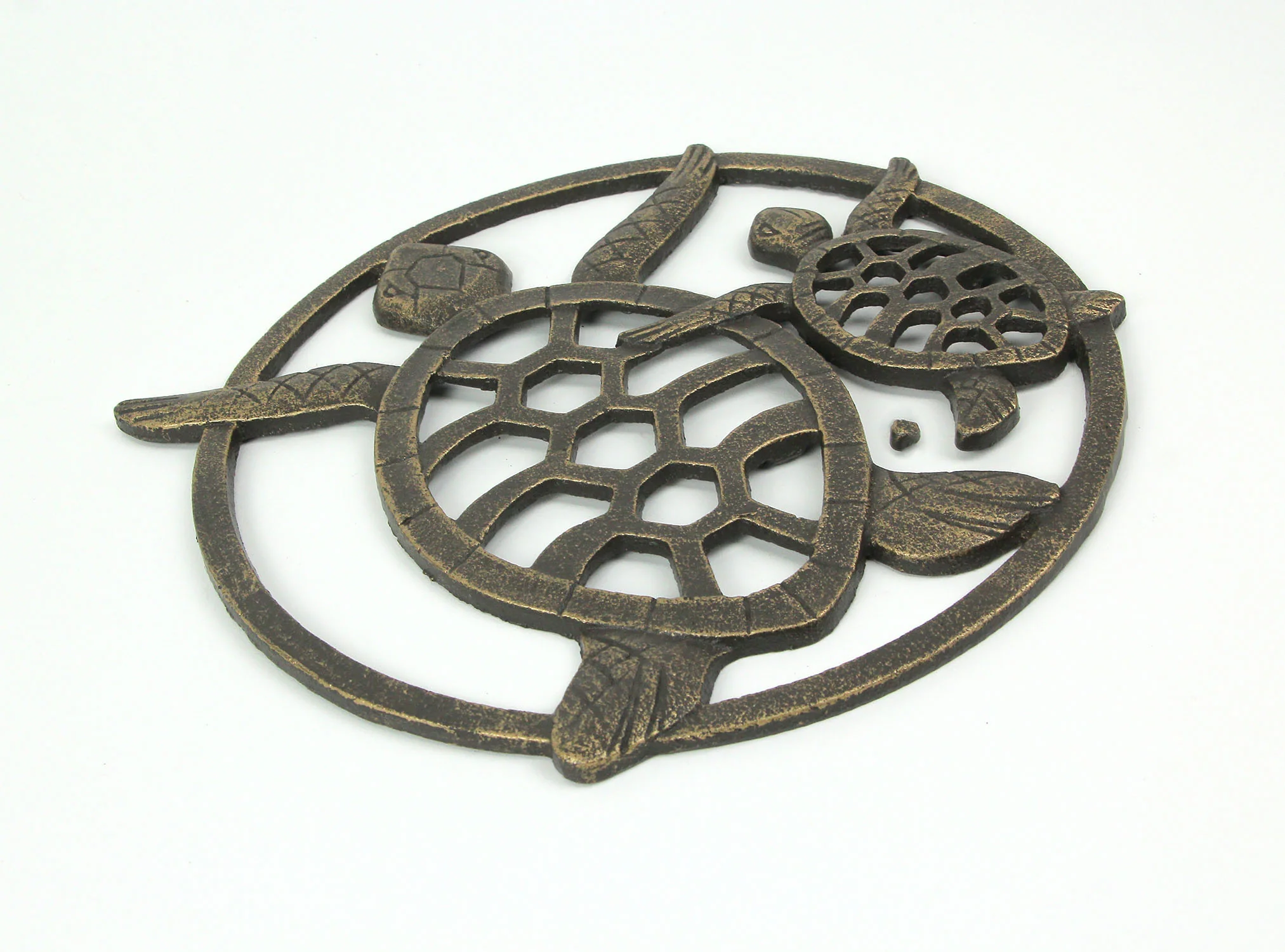 Antique Bronze Finished Cast Iron Sea Turtles Wall Hanging 12.75 Inches High - Image 3