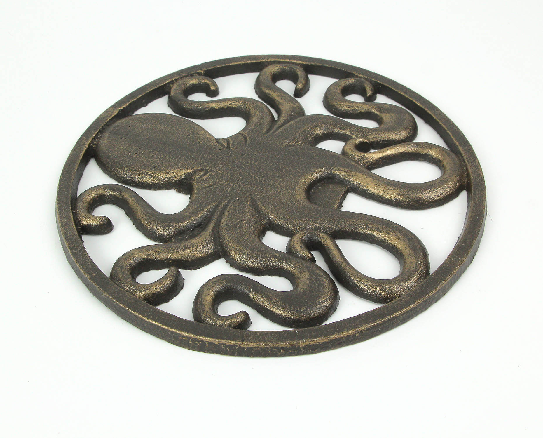 Antique Bronze Finished Cast Iron Octopus Wall Hanging 11.75 Inches In Diameter - Image 3