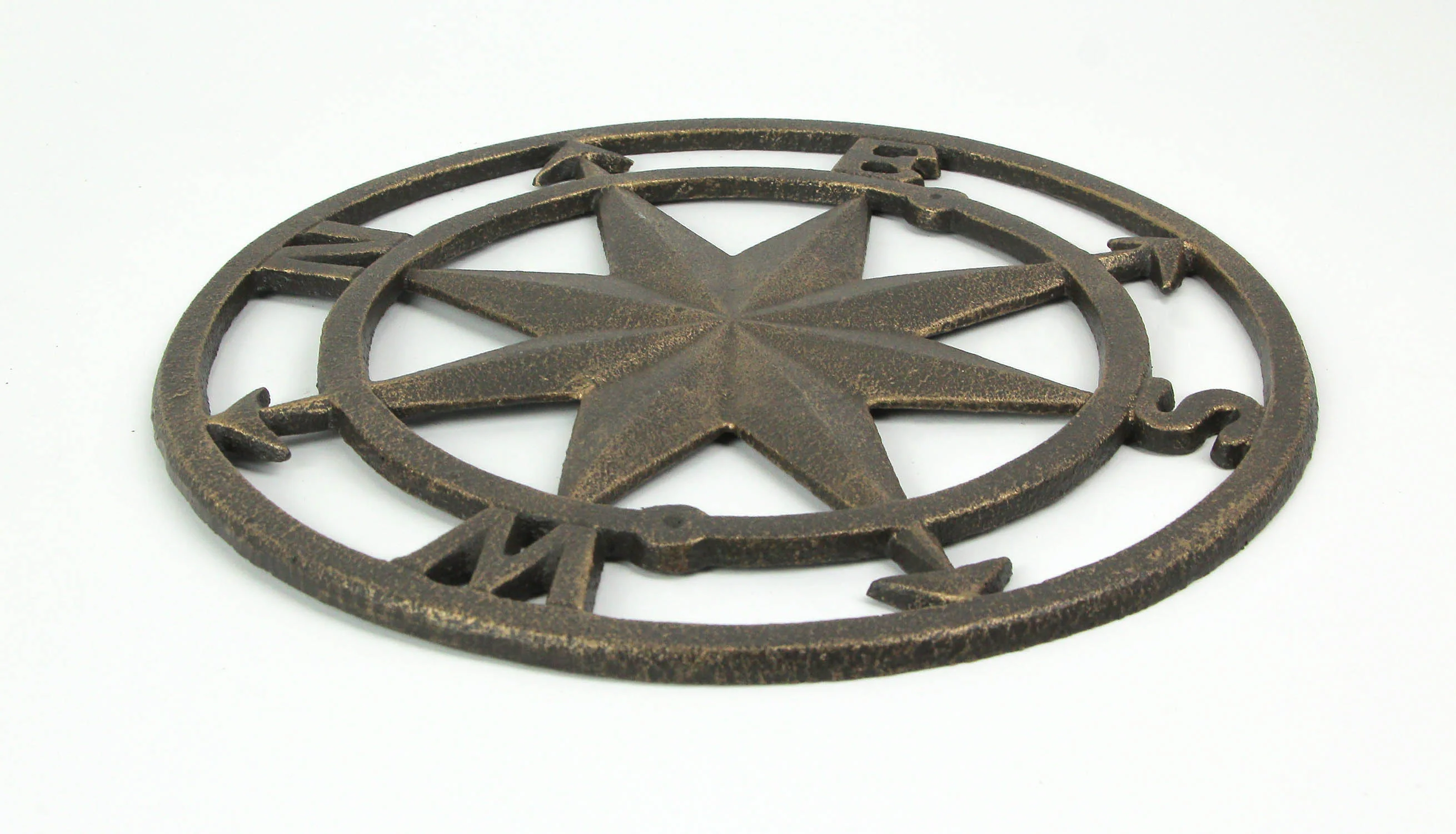 Antique Bronze Finished Cast Iron Nautical Compass Rose Wall Hanging 11.5 Inches In Diameter - Image 3