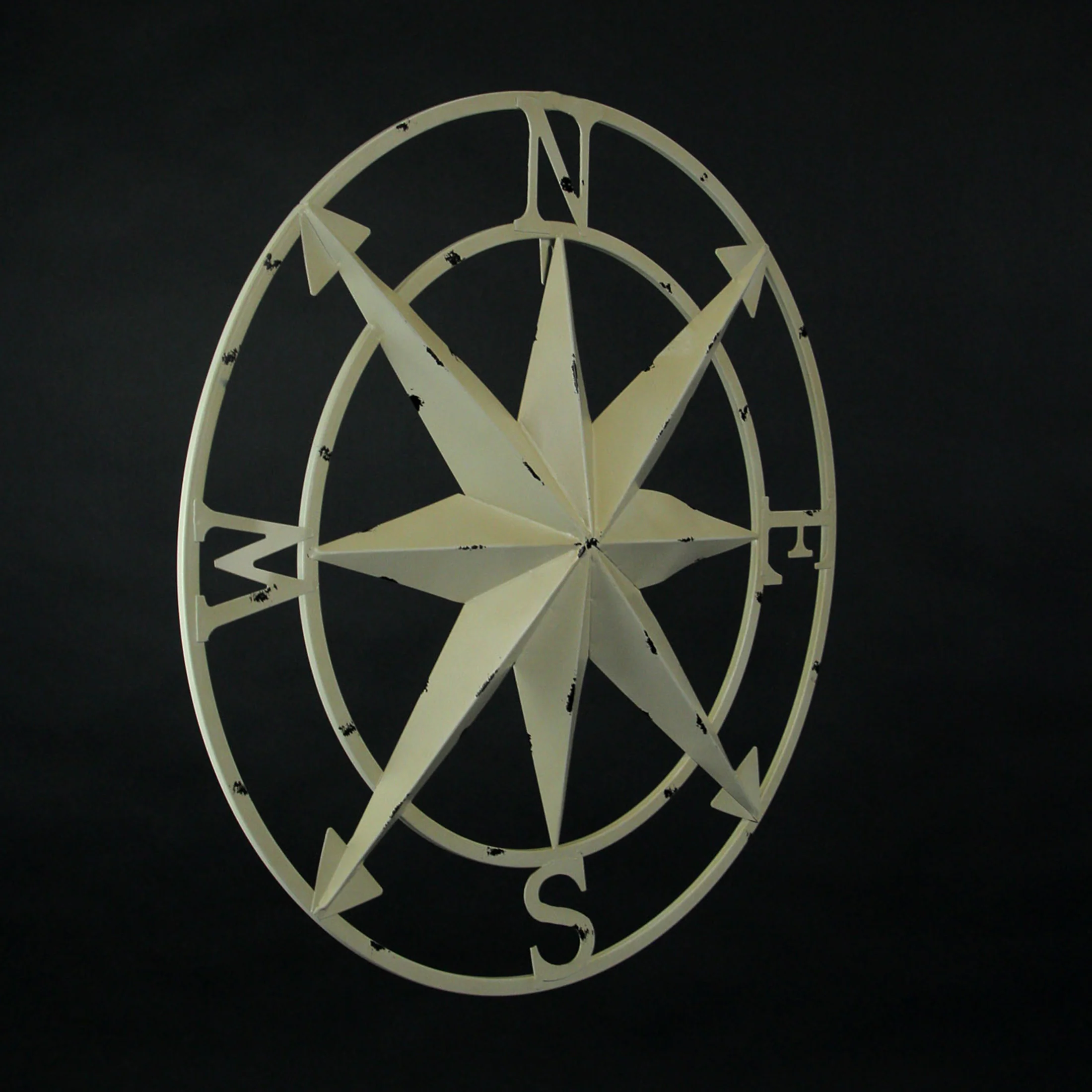 Antiqued White Indoor Outdoor Metal Nautical Compass Rose Wall Sculpture 20.5 Inch Diameter - Image 3