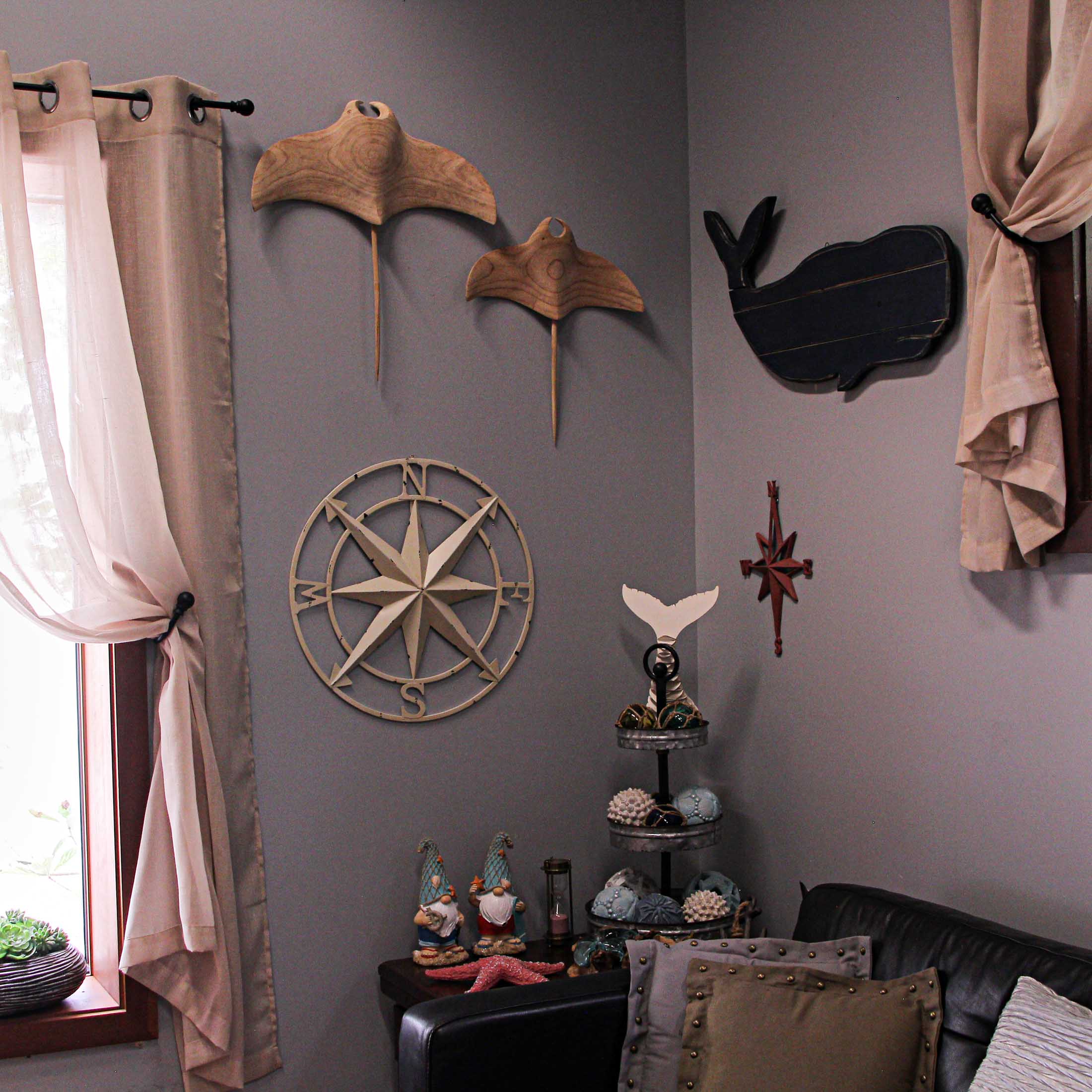 Antiqued White Indoor Outdoor Metal Nautical Compass Rose Wall Sculpture 20.5 Inch Diameter - Image 4