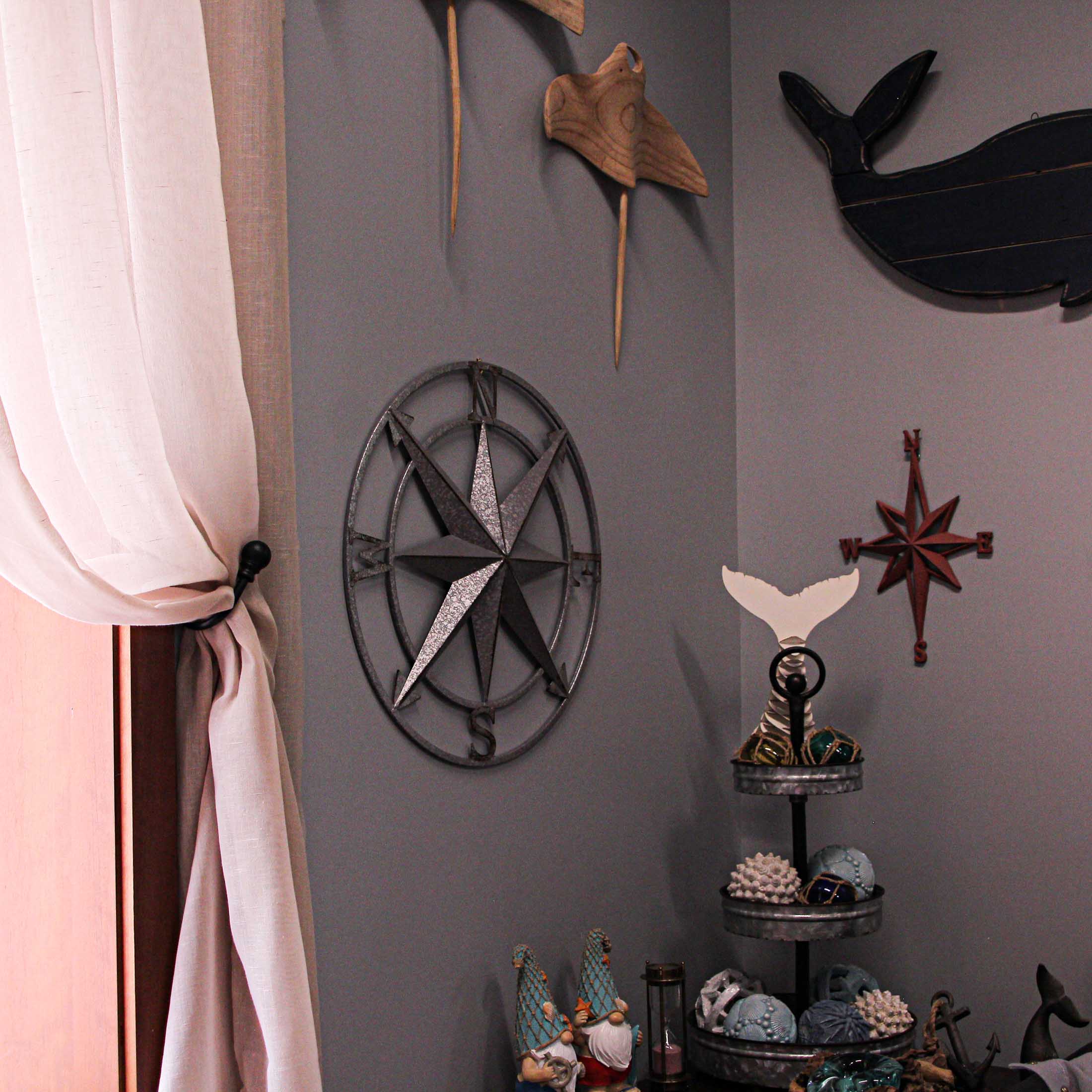 Galvanized Zinc Finish Nautical Compass Rose Wall Hanging 20.5 Inch Diameter - Image 5