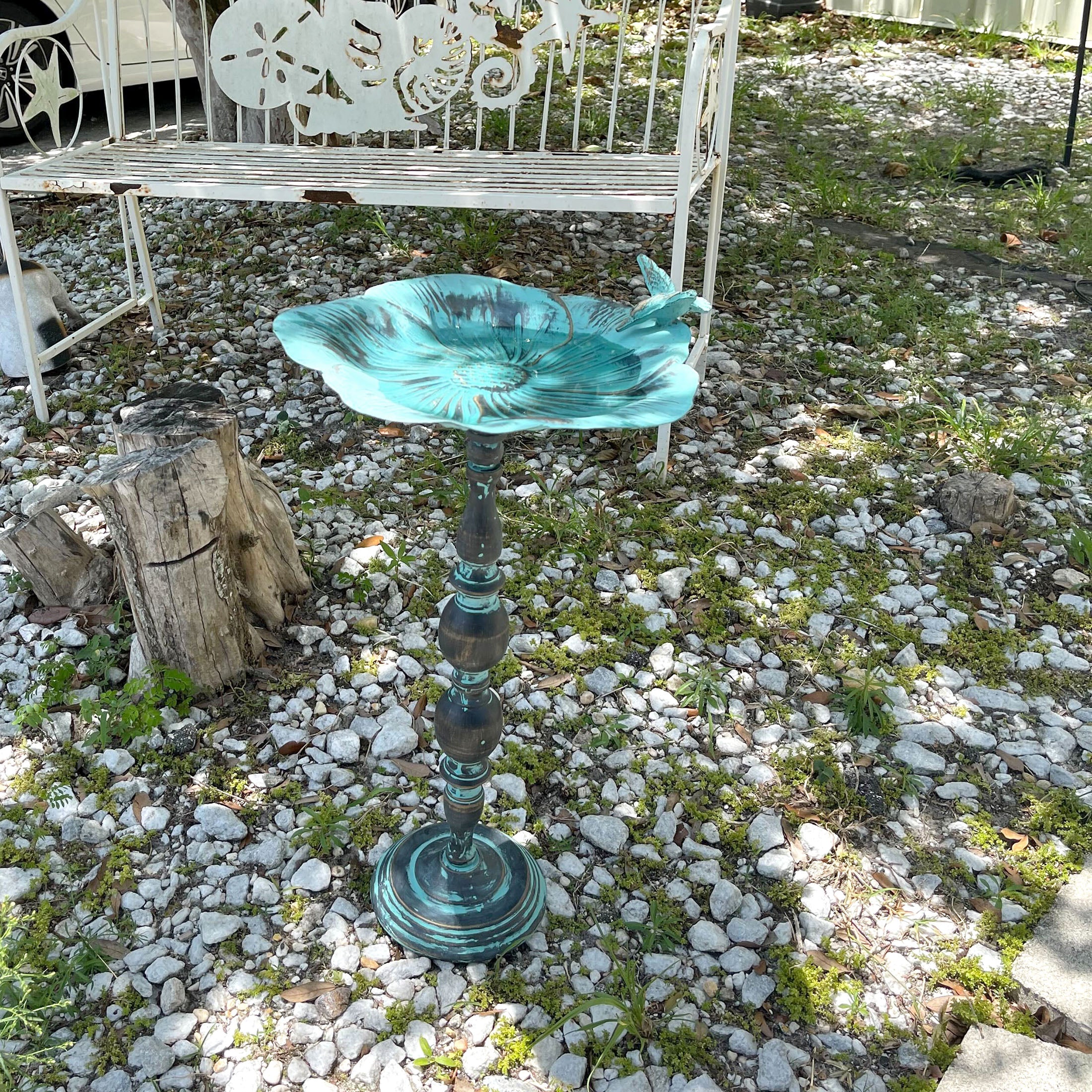 25 Inch Rustic Metal Bird Bath Outdoor Garden Verdigris Water Basin Yard Decor - Image 4