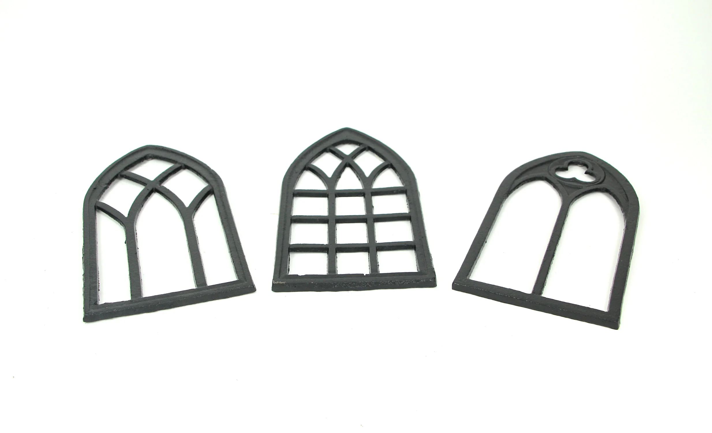 Set of 3 Black Cast Iron Gothic Cathedral Window Decorative Wall Hangings - Image 3