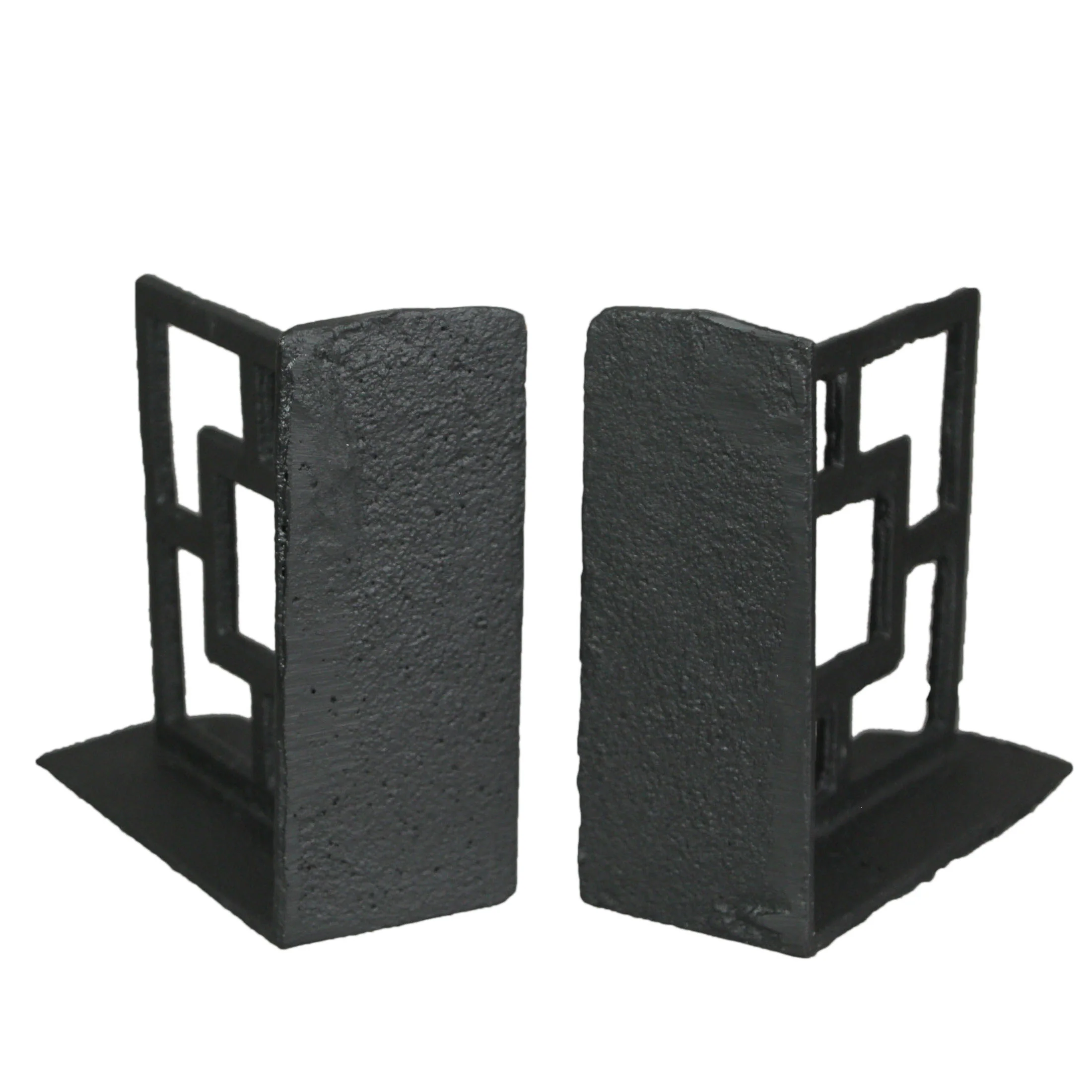 Set of 2 Cast Iron Breeze Block Bookends Decorative Rustic Geometric Shelf Decor - Image 3