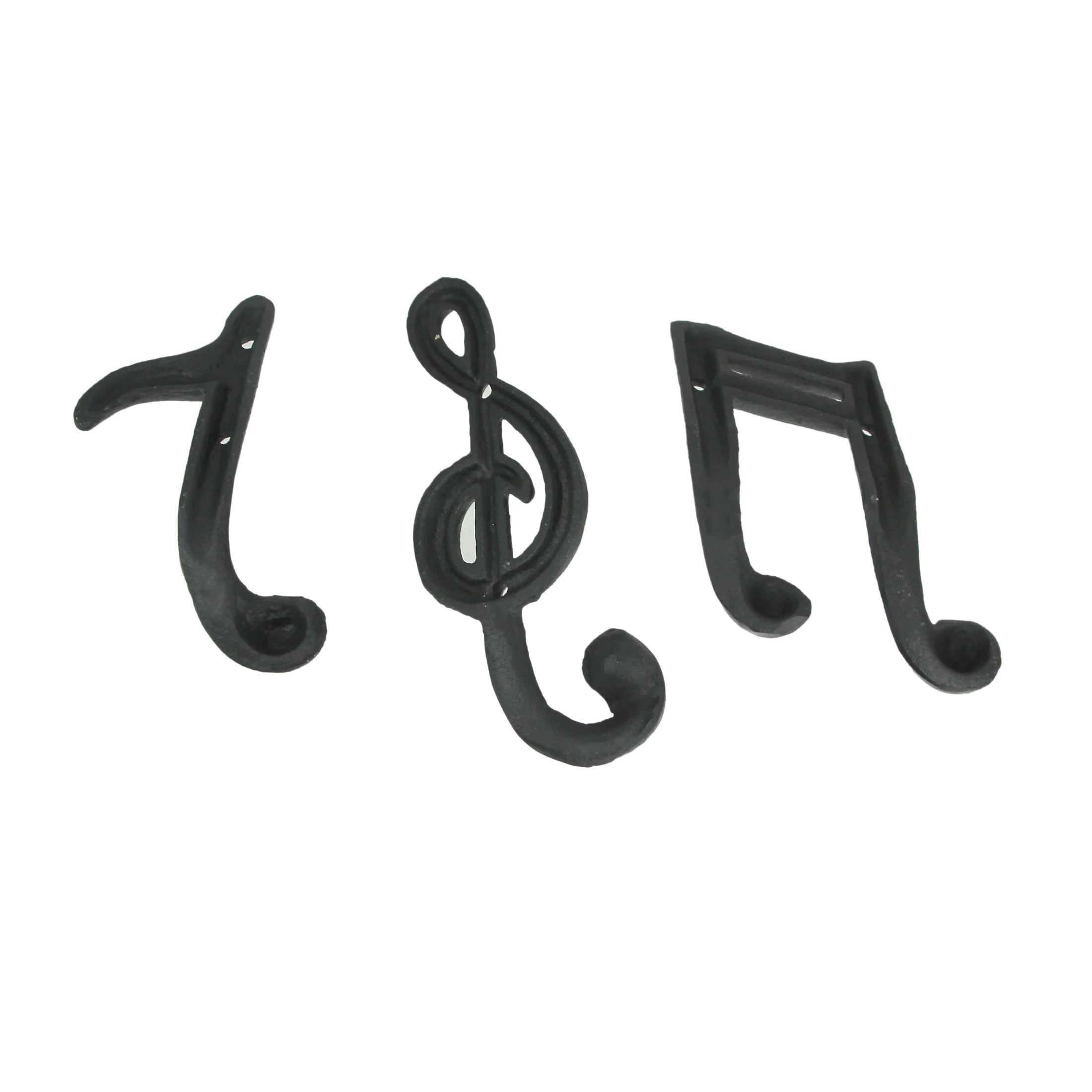 Set of 3 Black Cast Iron Musical Note Wall Hooks Decorative Music Room Decor - Image 3